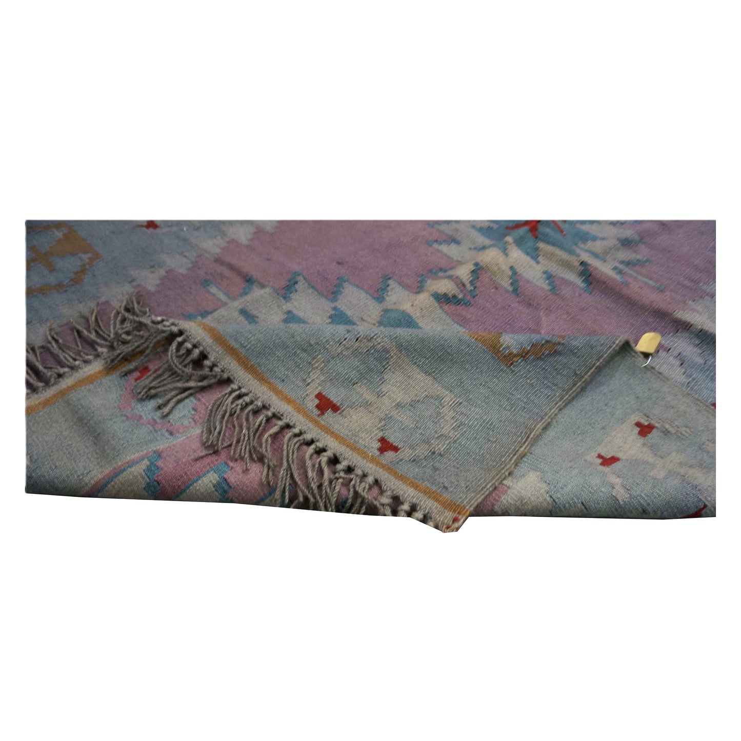 Turkish Anatolian Flatweave Wool 4x6 Light Blue & Pink Handmade Area Rug # 9901967