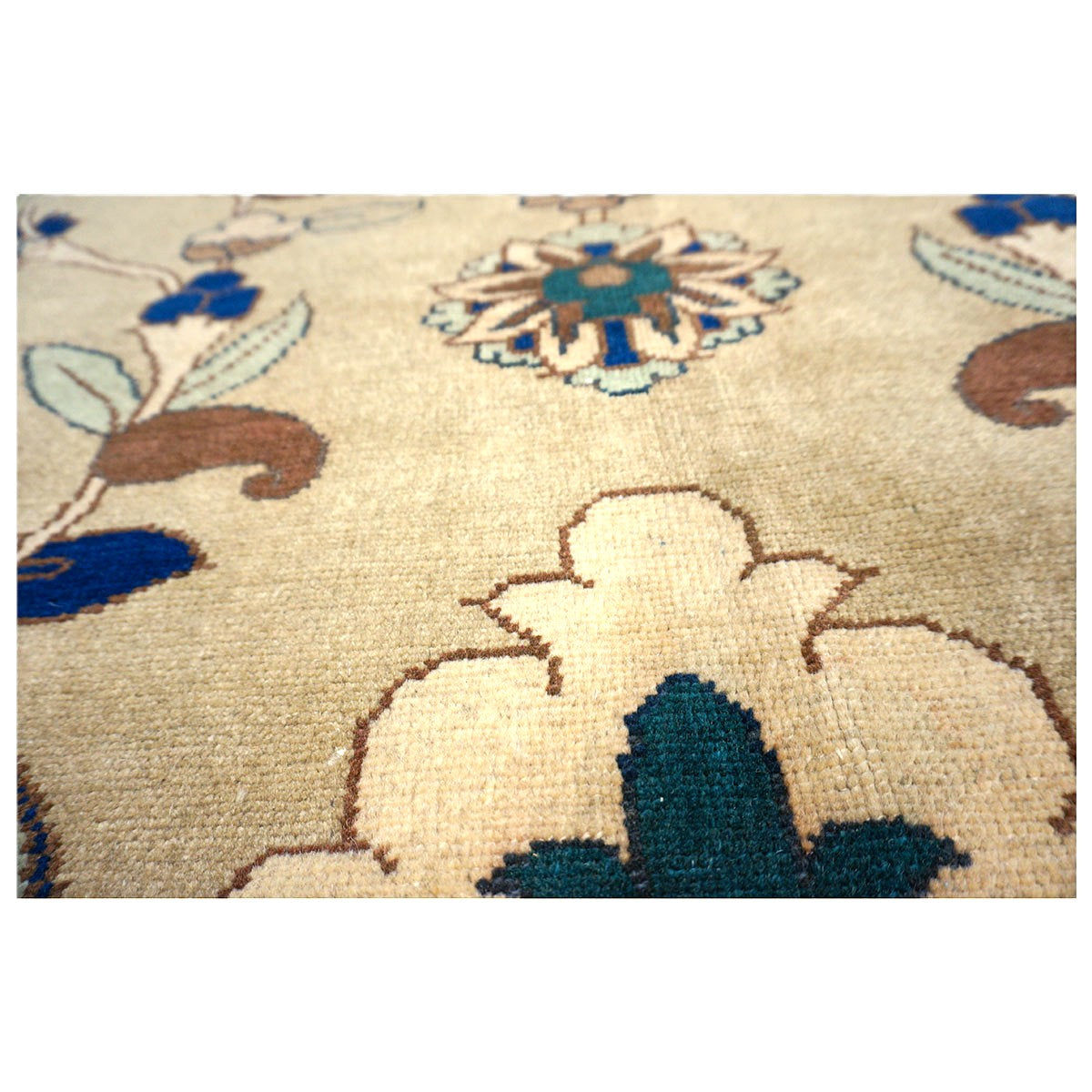 21st Century Persian Heriz Wool 12x15 Tan & Navy Handmade Area Rug #9902016