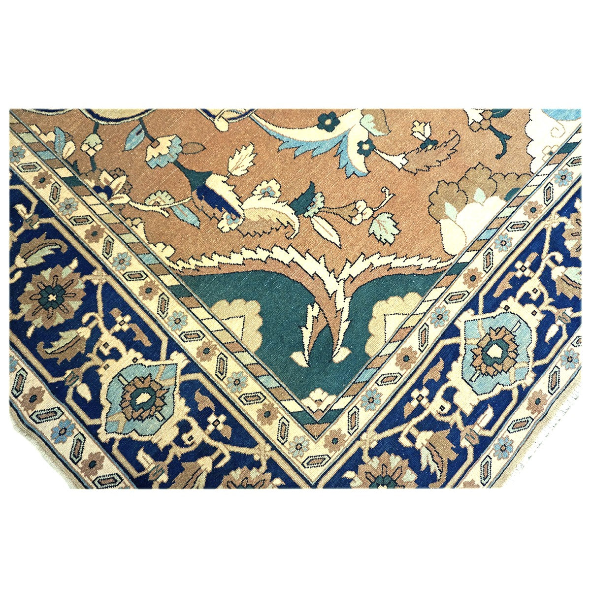 21st Century Persian Heriz Wool 12x15 Tan & Navy Handmade Area Rug #9902016