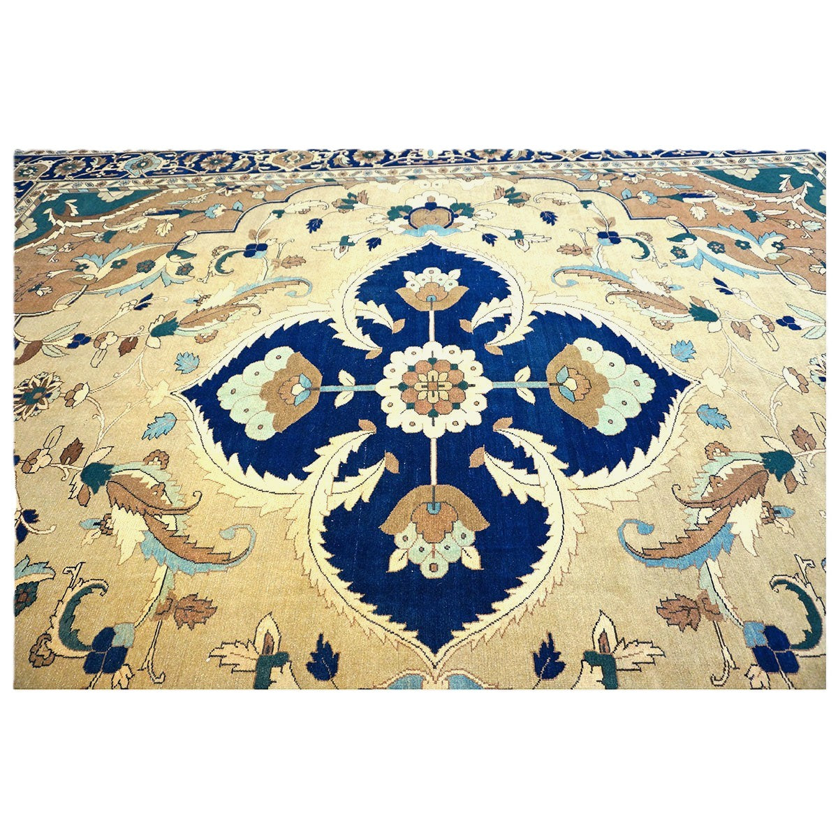 21st Century Persian Heriz Wool 12x15 Tan & Navy Handmade Area Rug #9902016