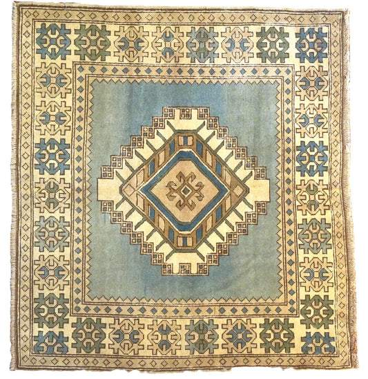 Turkish Oushak Konya Wool 4x5 Slate, Tan & Ivory Handmade Area Rug # 9902022