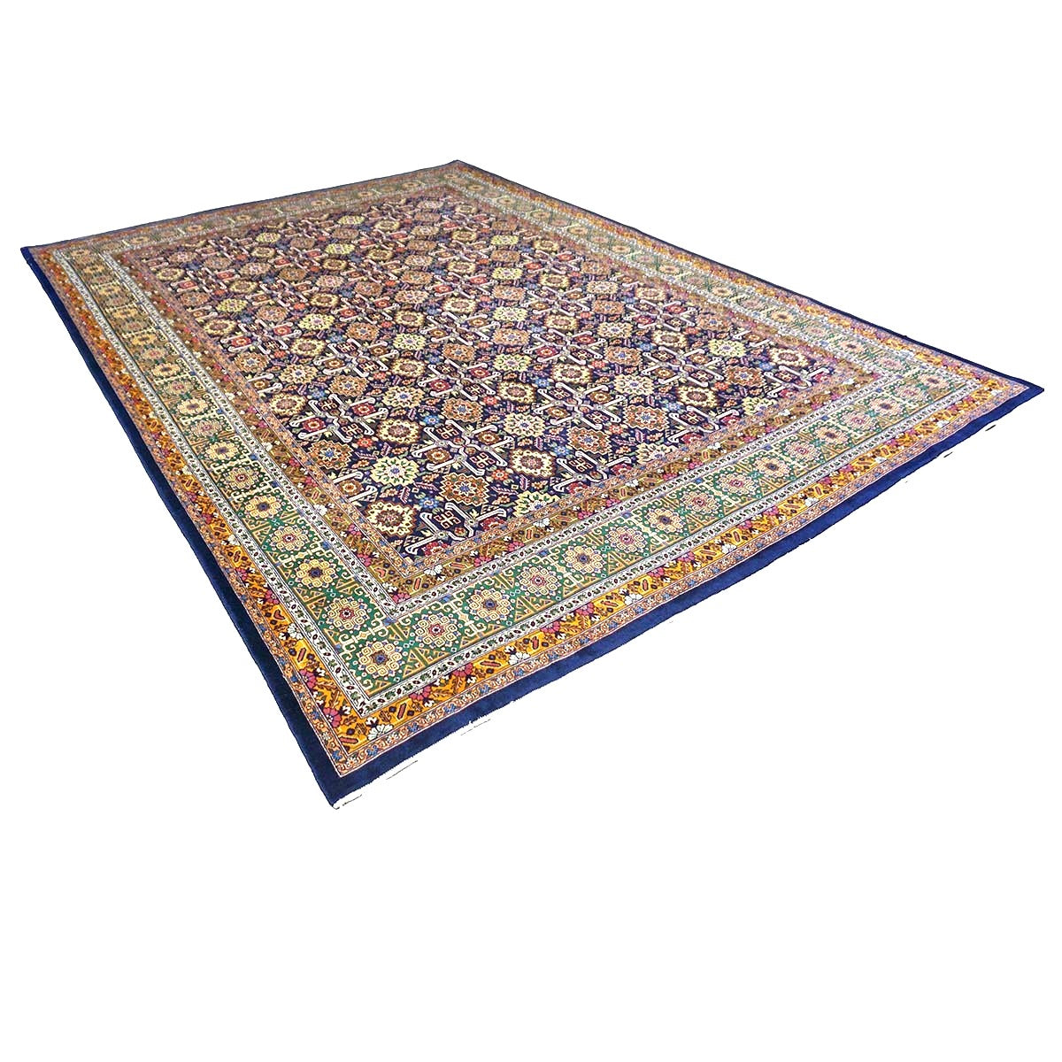 Antique Persian Tabriz Gobeh Wool 8x11 Navy, Yellow & Green Handmade Area Rug #9902032