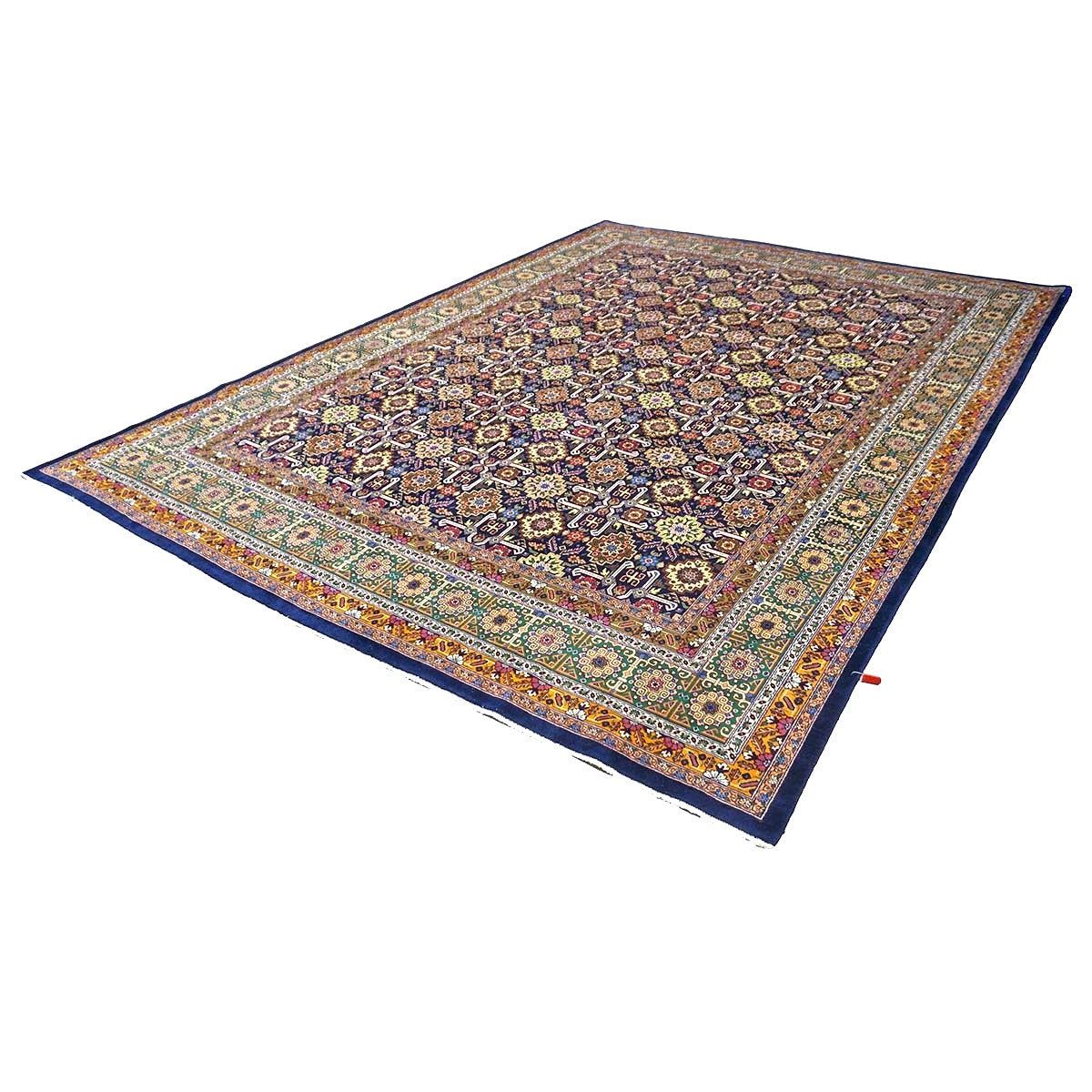 Antique Persian Tabriz Gobeh Wool 8x11 Navy, Yellow & Green Handmade Area Rug #9902032