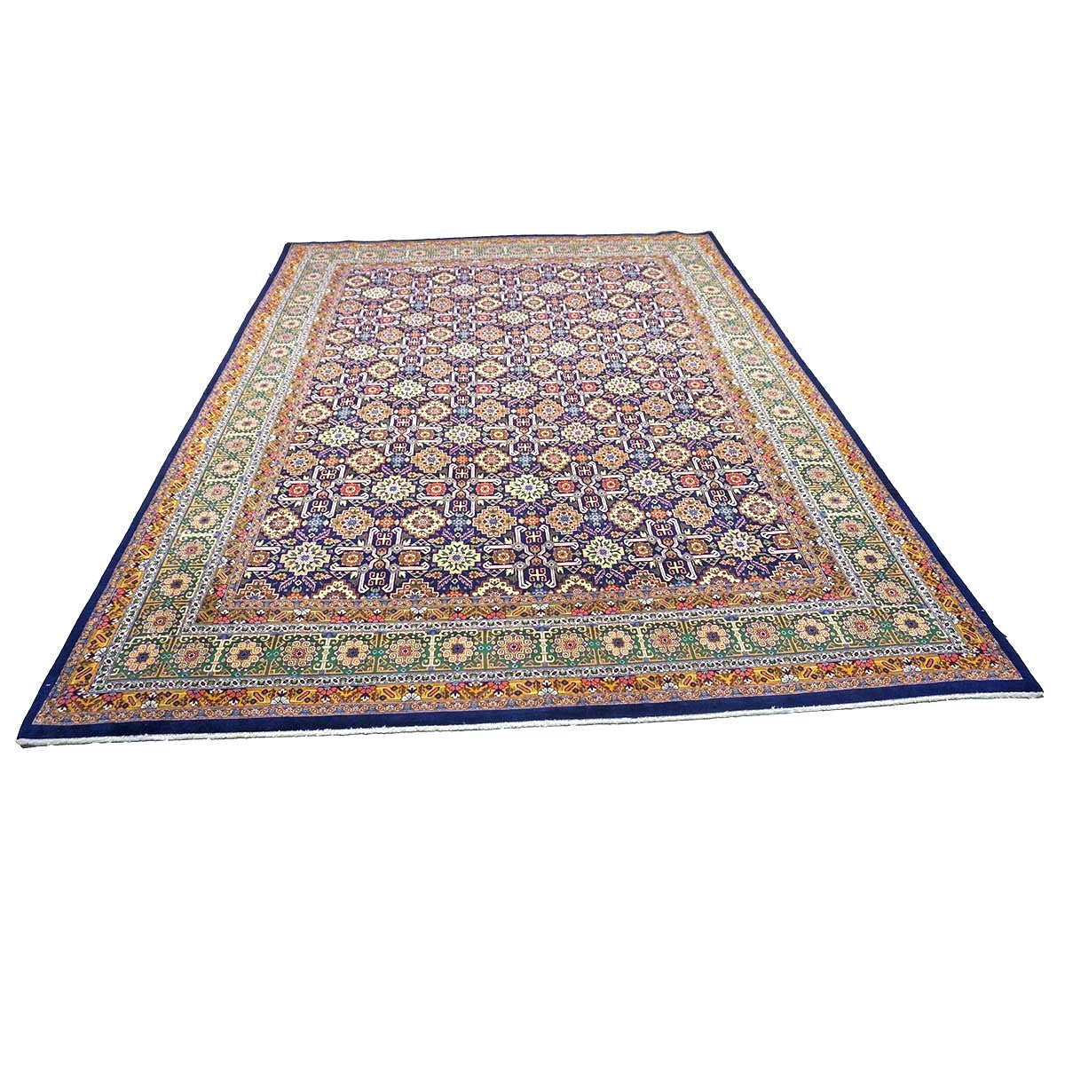 Antique Persian Tabriz Gobeh Wool 8x11 Navy, Yellow & Green Handmade Area Rug #9902032