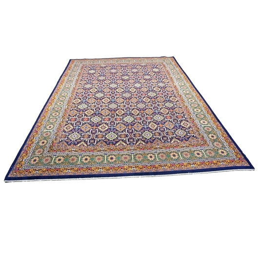 Antique Persian Tabriz Gobeh Wool 8x11 Navy, Yellow & Green Handmade Area Rug #9902032