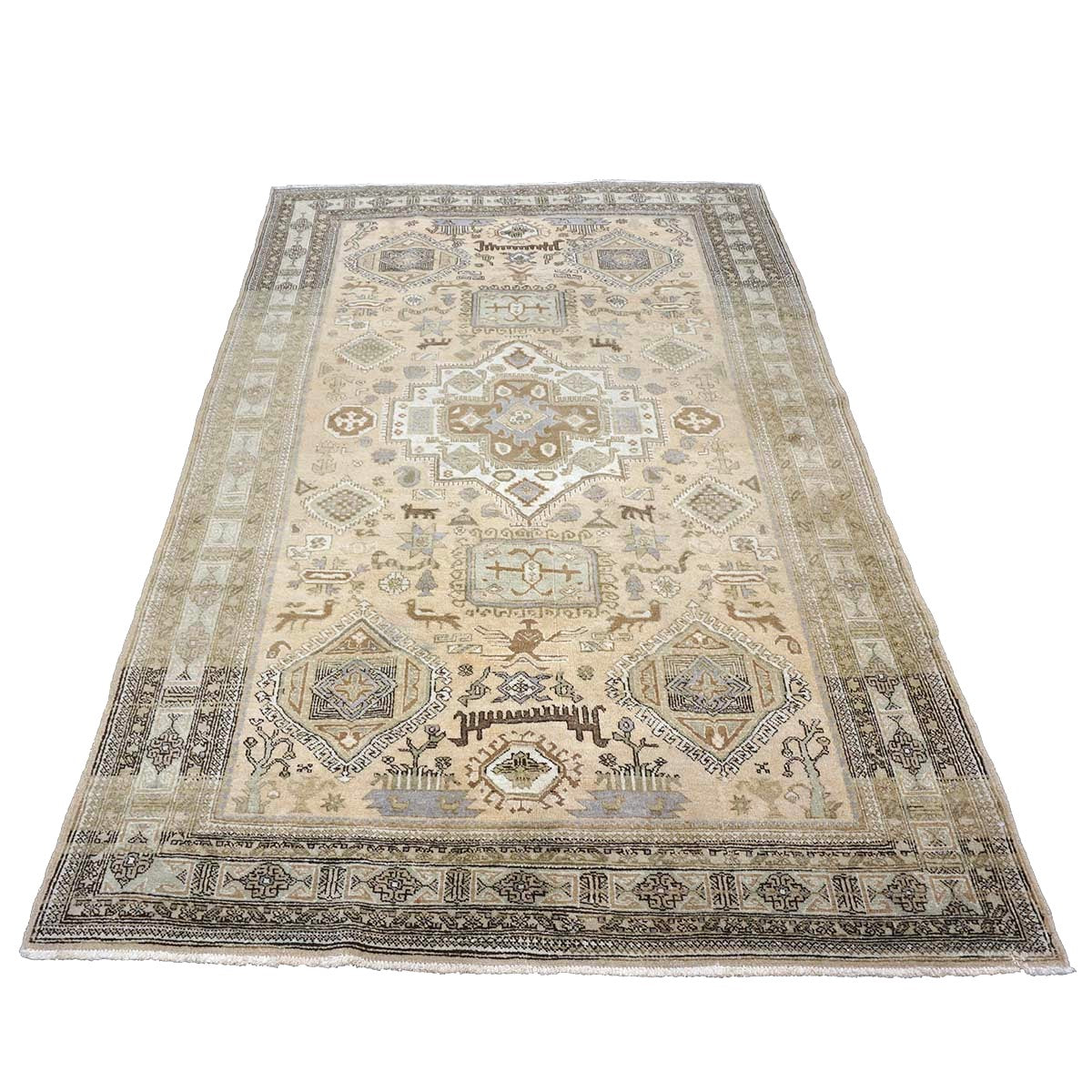Antique Persian Ardabil Wool 5x9 Tan, Olive & Ivory Handmade Area Rug #9902051