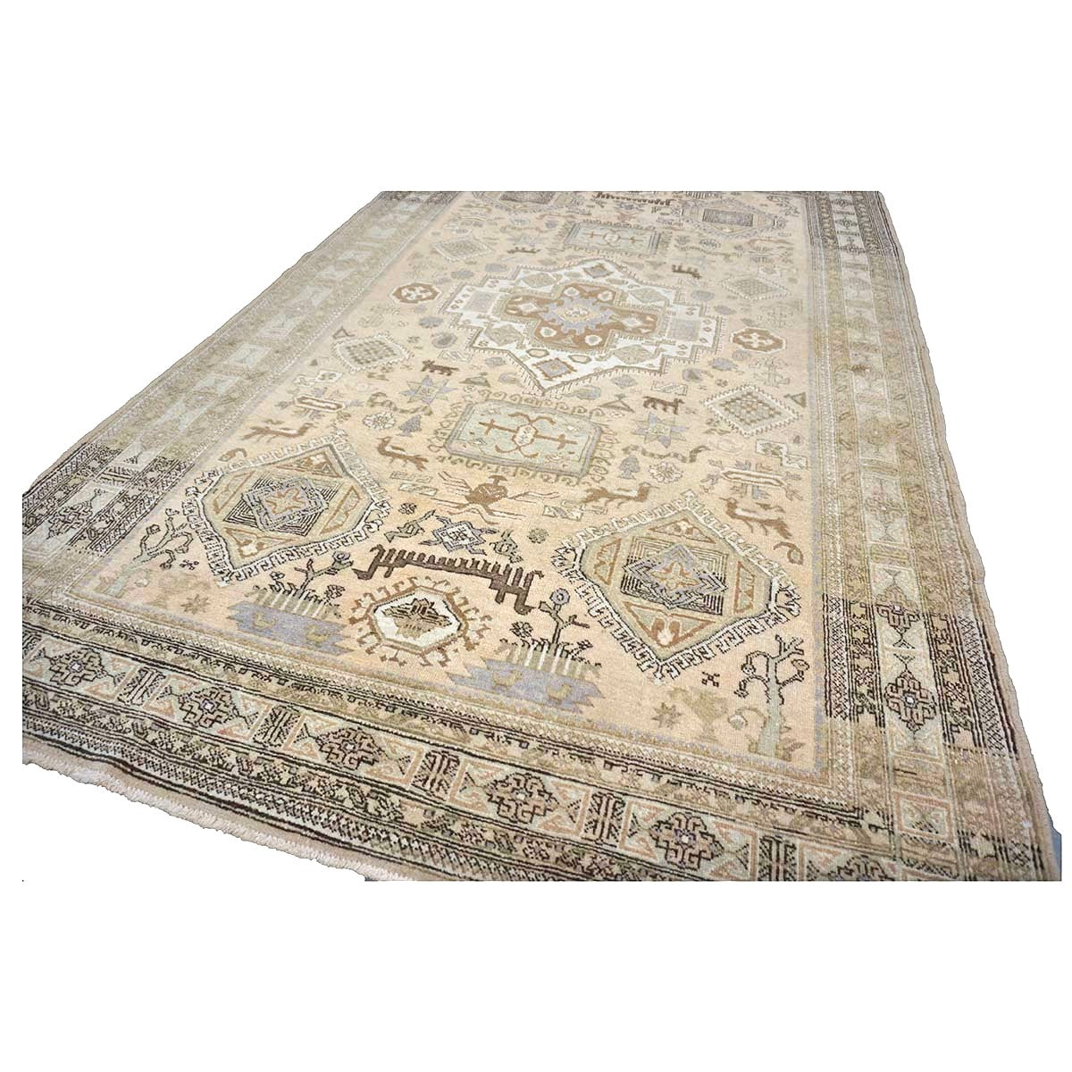 Antique Persian Ardabil Wool 5x9 Tan, Olive & Ivory Handmade Area Rug #9902051
