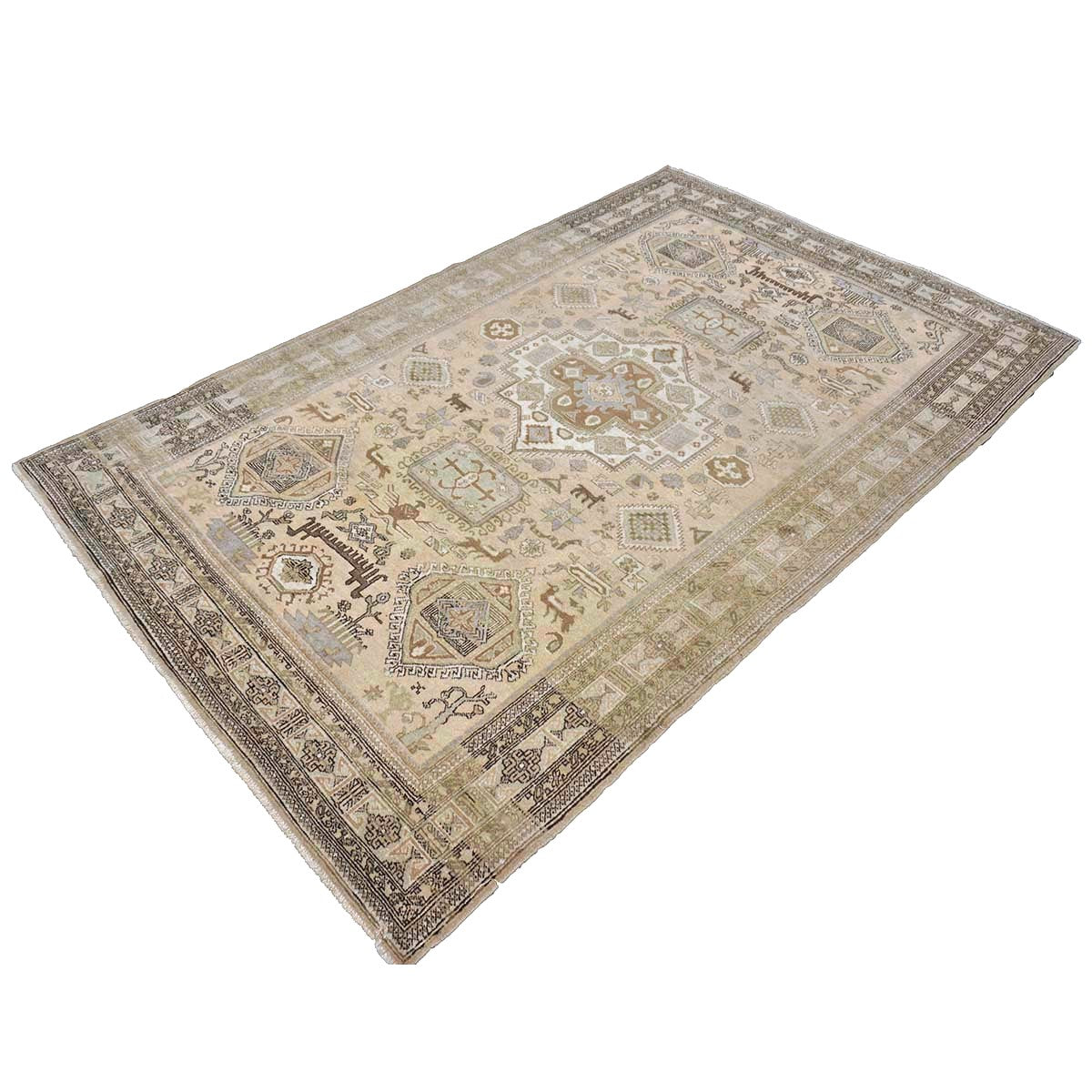 Antique Persian Ardabil Wool 5x9 Tan, Olive & Ivory Handmade Area Rug #9902051