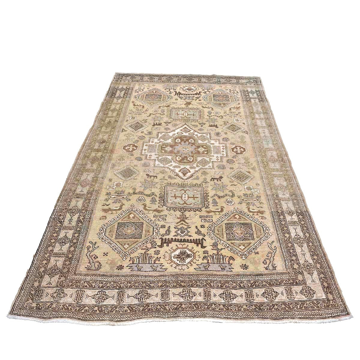 Antique Persian Ardabil Wool 5x9 Tan, Olive & Ivory Handmade Area Rug #9902051