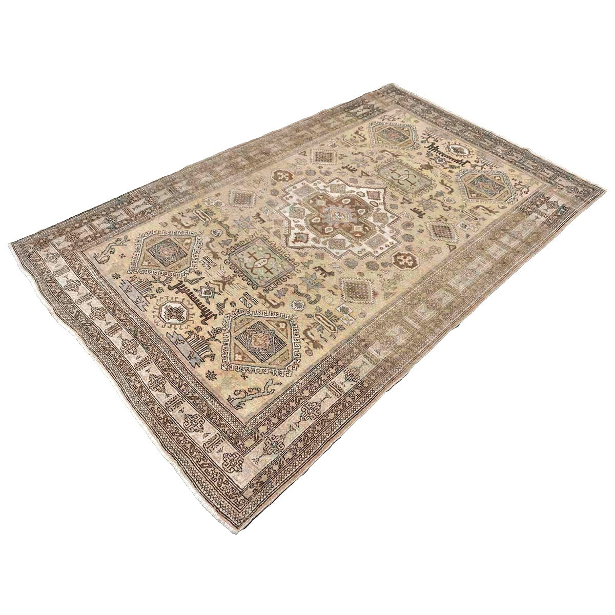 Antique Persian Ardabil Wool 5x9 Tan, Olive & Ivory Handmade Area Rug #9902051