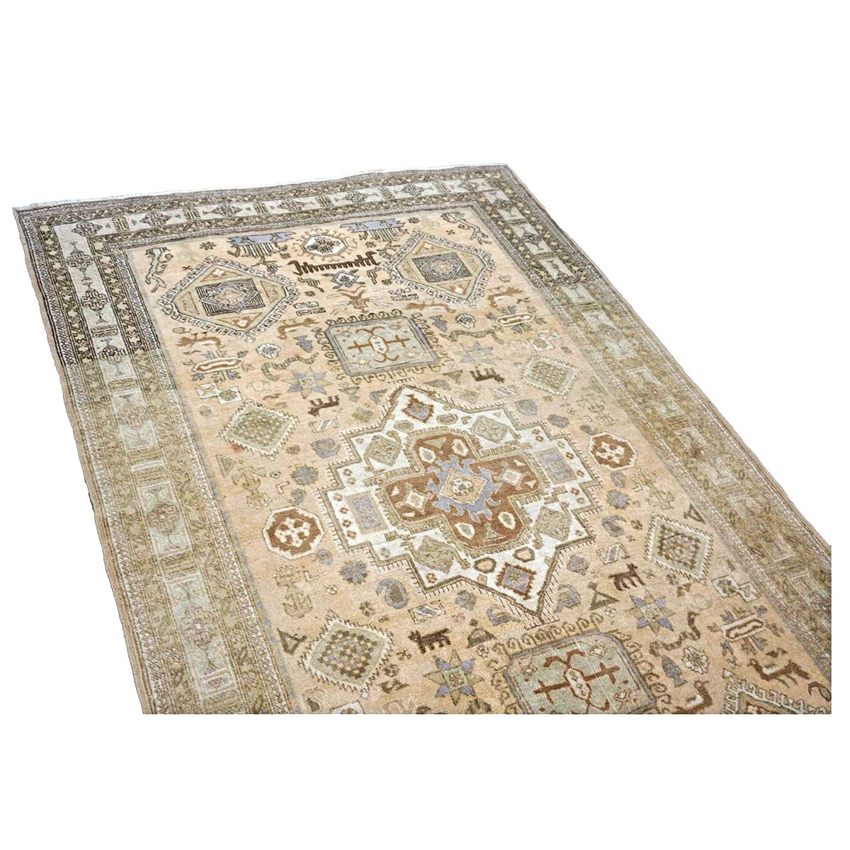 Antique Persian Ardabil Wool 5x9 Tan, Olive & Ivory Handmade Area Rug #9902051
