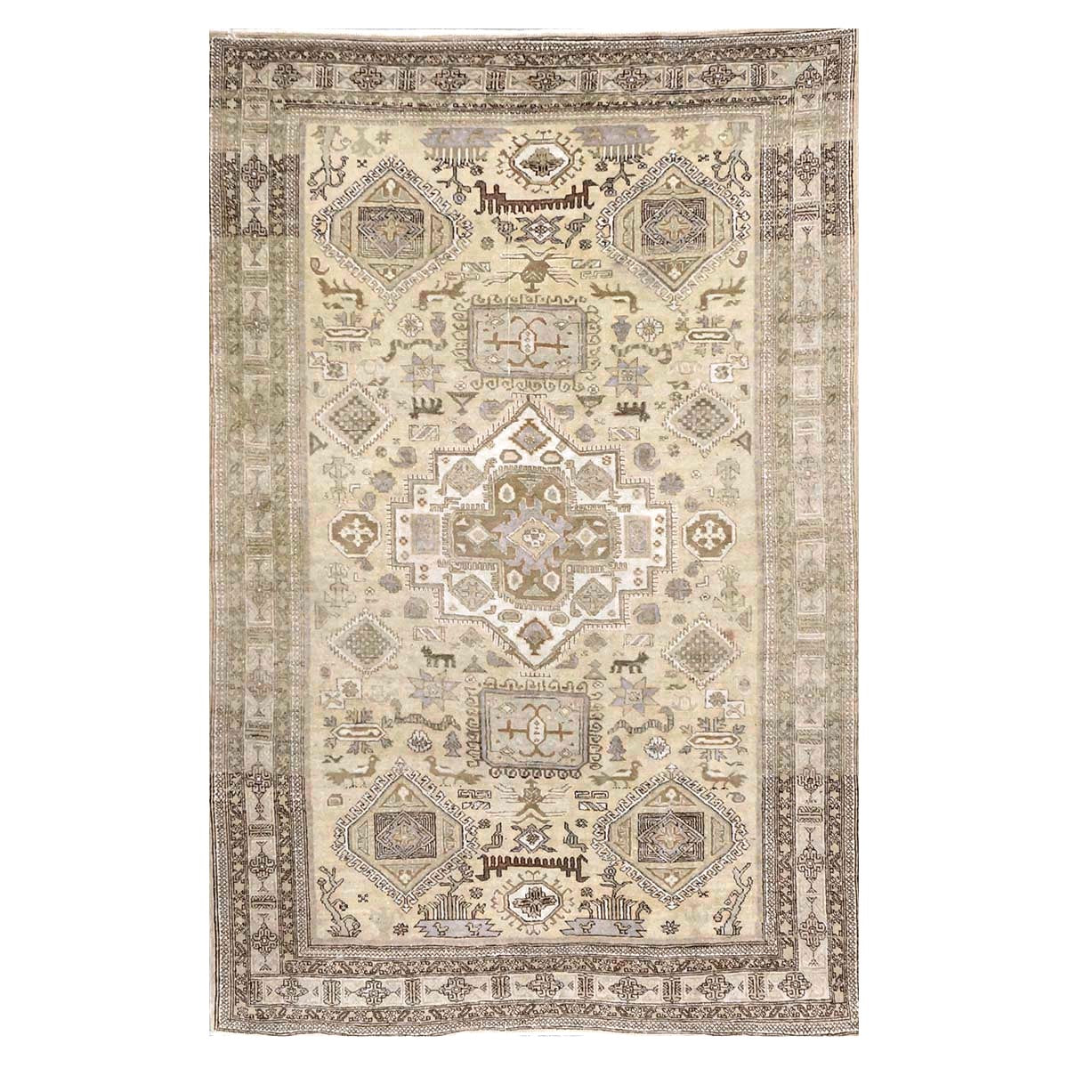 Antique Persian Ardabil Wool 5x9 Tan, Olive & Ivory Handmade Area Rug #9902051