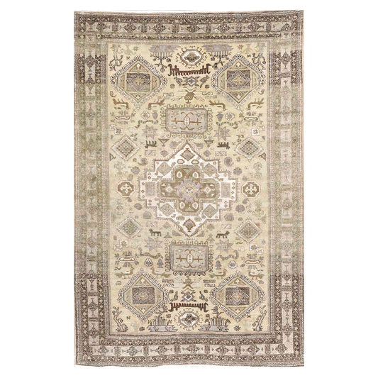 Antique Persian Ardabil Wool 5x9 Tan, Olive & Ivory Handmade Area Rug #9902051