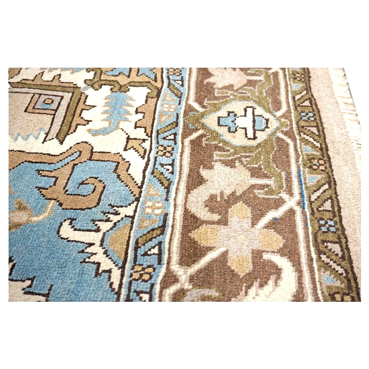 Persian Serapi Wool 7x10 Taupe, Light Blue & Brown Handmade Area Rug #9902069
