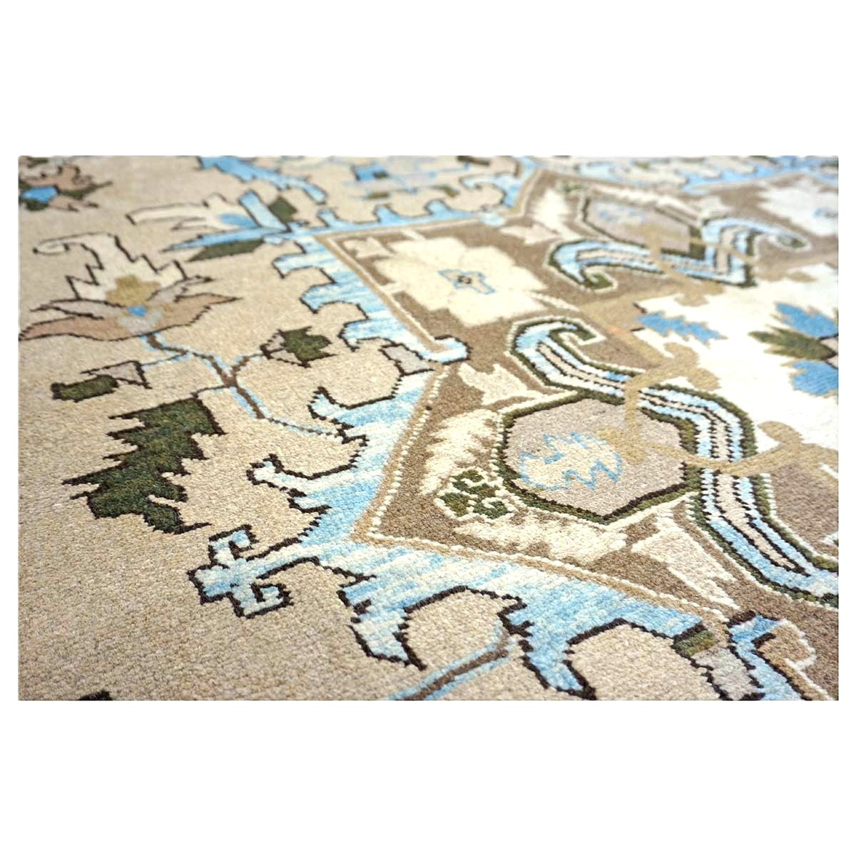 Persian Serapi Wool 7x10 Taupe, Light Blue & Brown Handmade Area Rug #9902069