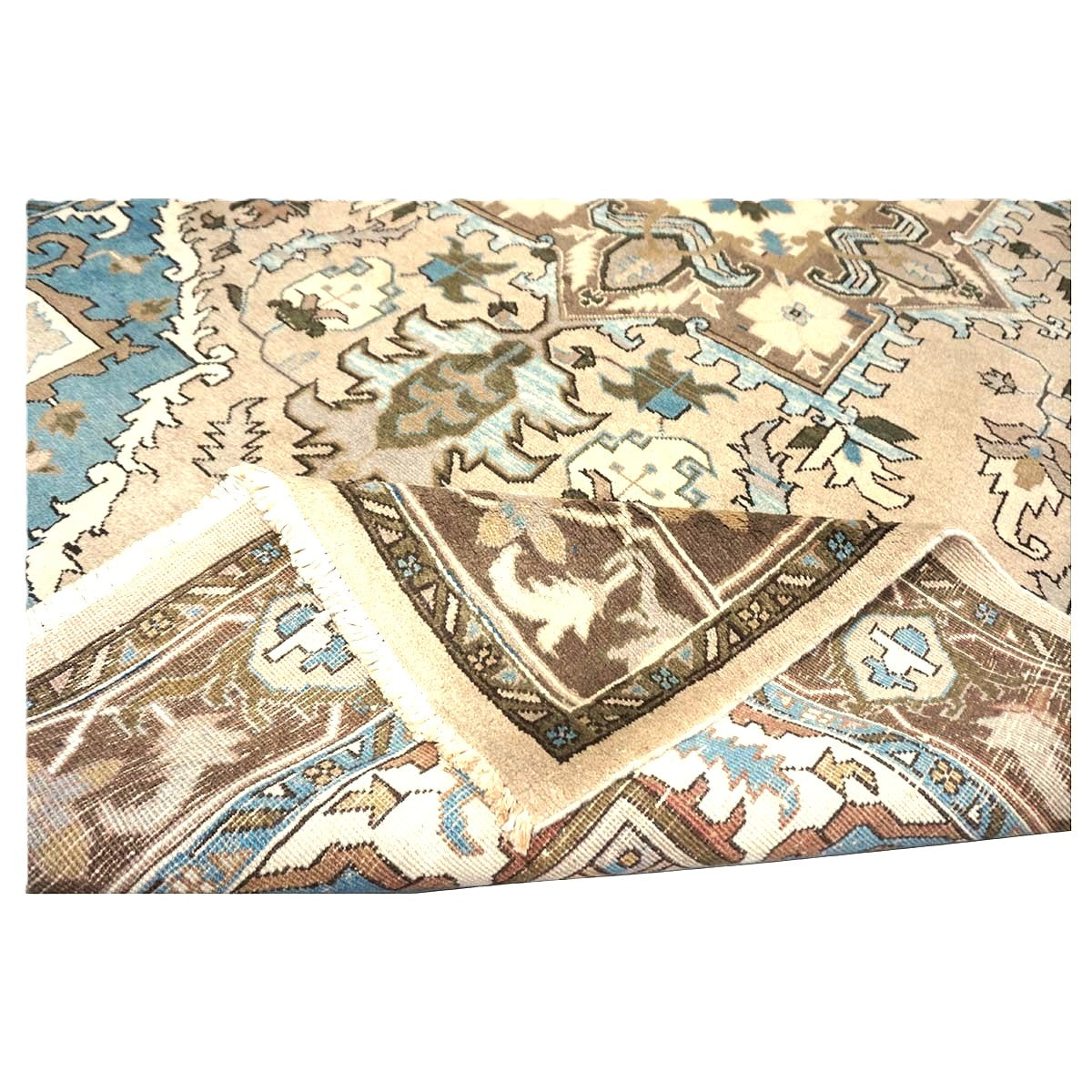 Persian Serapi Wool 7x10 Taupe, Light Blue & Brown Handmade Area Rug #9902069