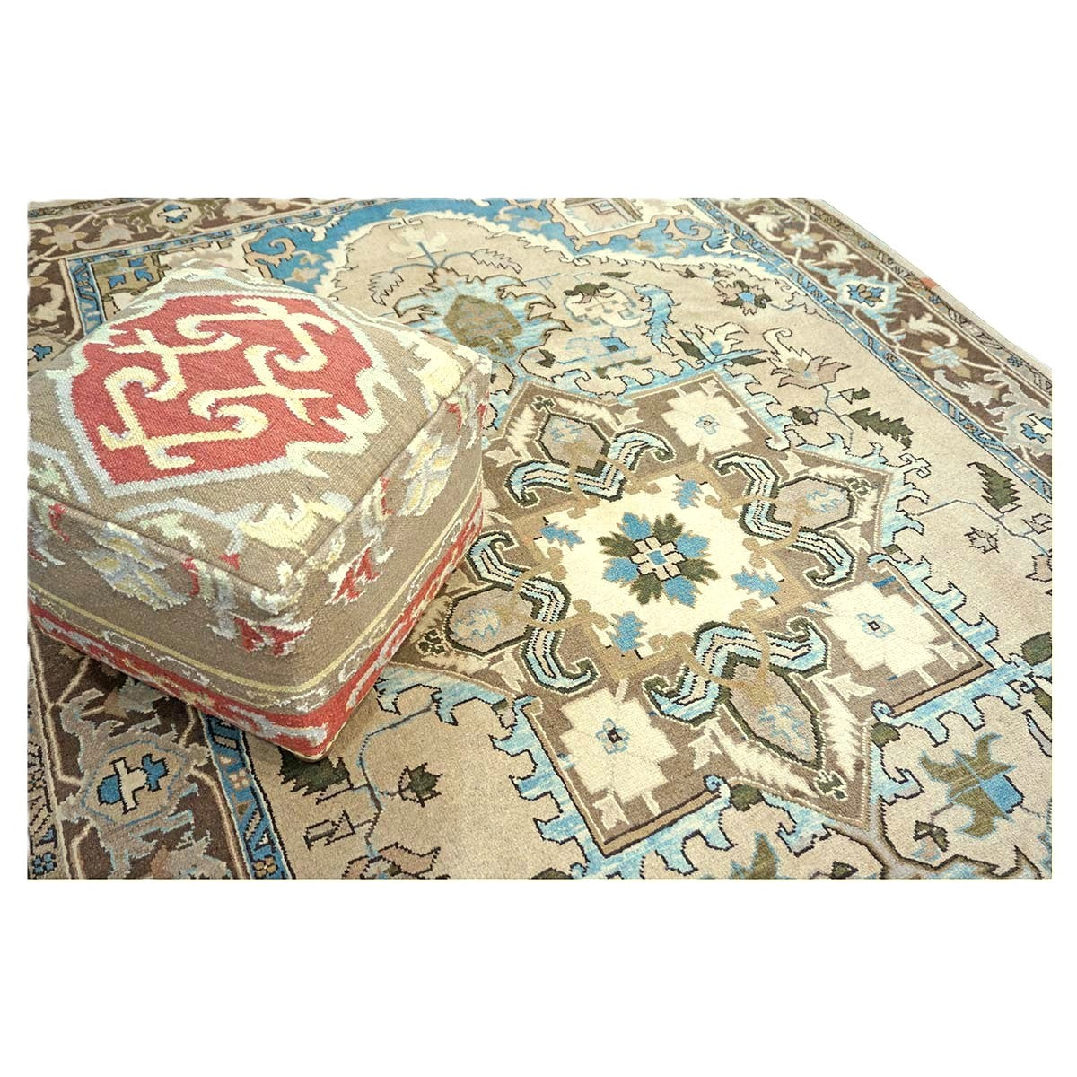 Persian Serapi Wool 7x10 Taupe, Light Blue & Brown Handmade Area Rug #9902069