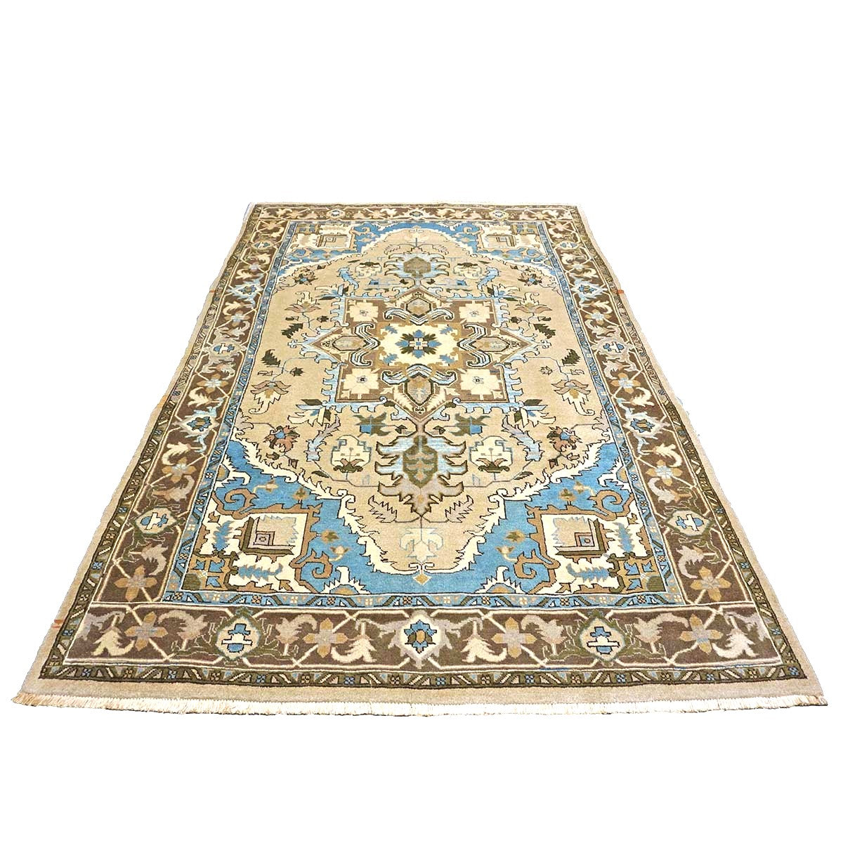 Persian Serapi Wool 7x10 Taupe, Light Blue & Brown Handmade Area Rug #9902069