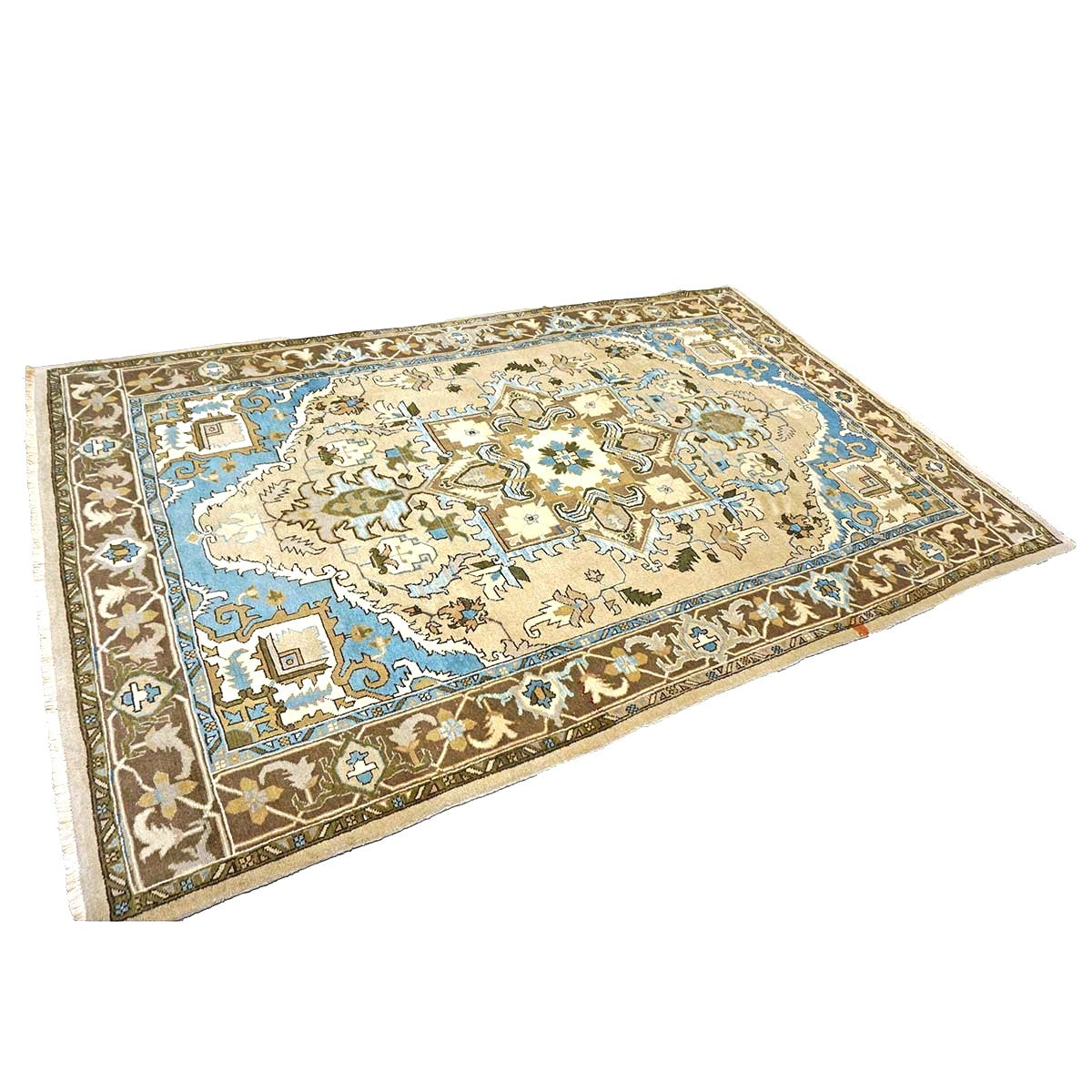 Persian Serapi Wool 7x10 Taupe, Light Blue & Brown Handmade Area Rug #9902069
