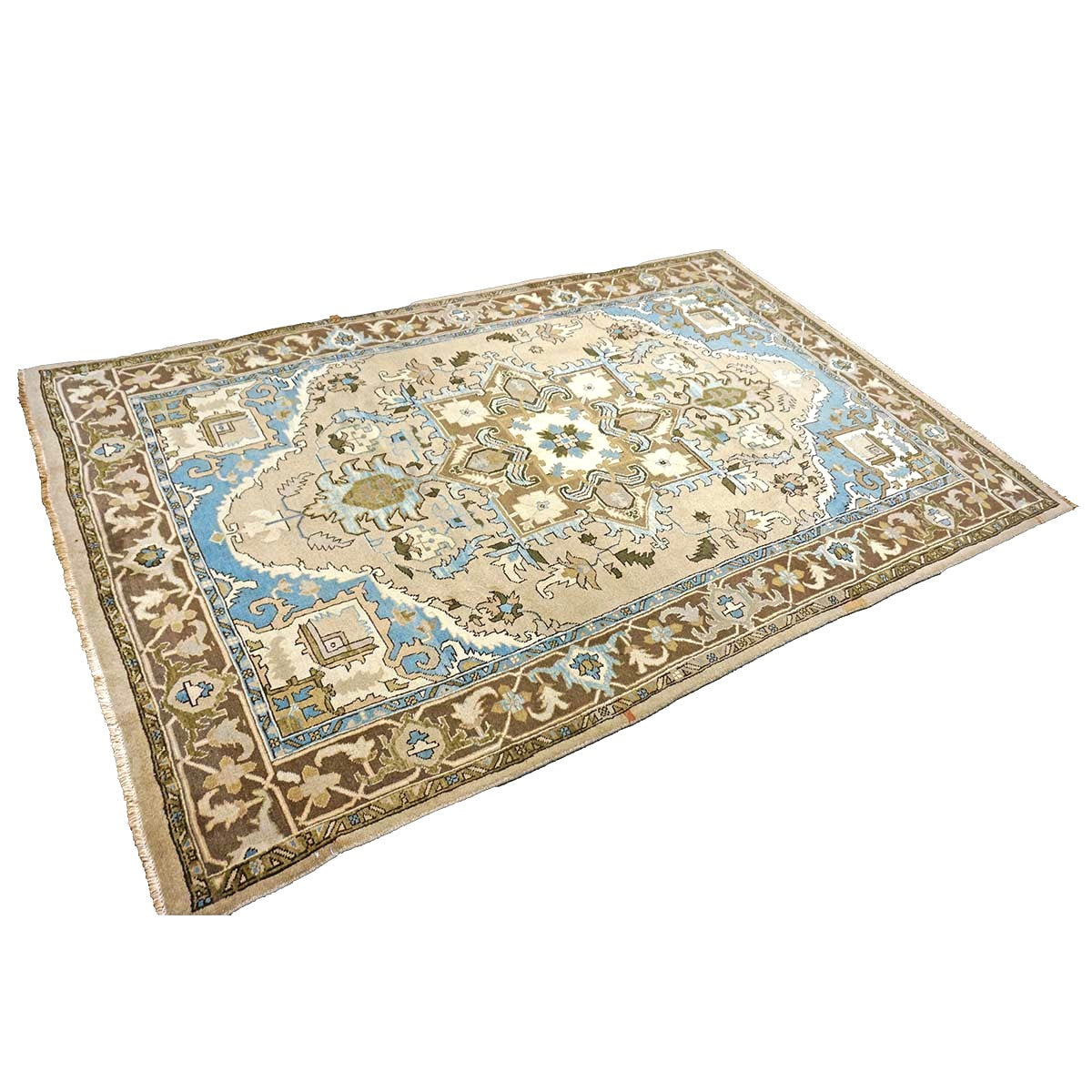 Persian Serapi Wool 7x10 Taupe, Light Blue & Brown Handmade Area Rug #9902069