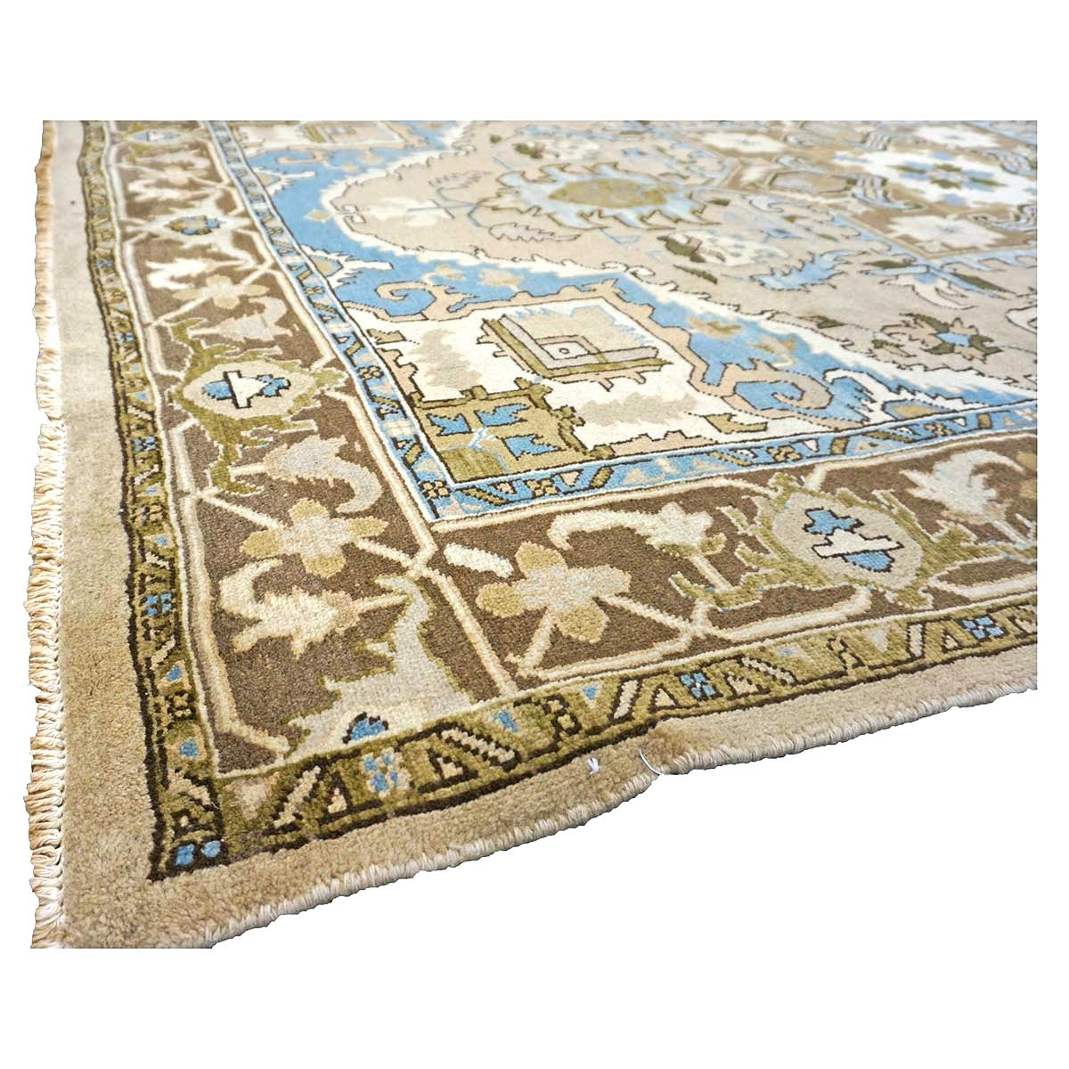 Persian Serapi Wool 7x10 Taupe, Light Blue & Brown Handmade Area Rug #9902069