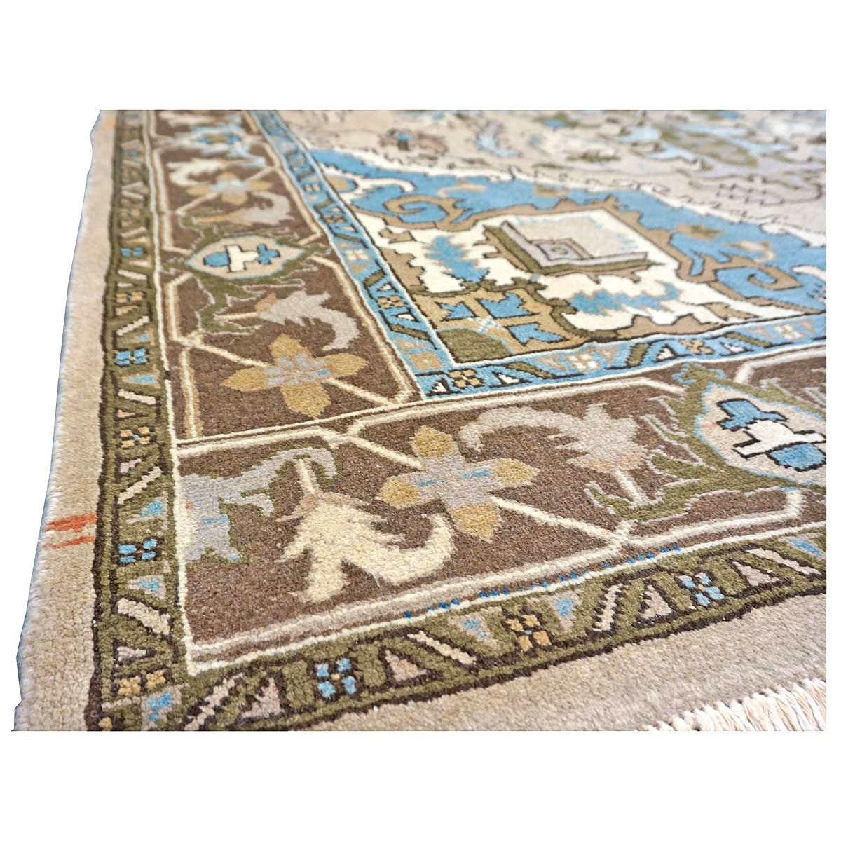 Persian Serapi Wool 7x10 Taupe, Light Blue & Brown Handmade Area Rug #9902069