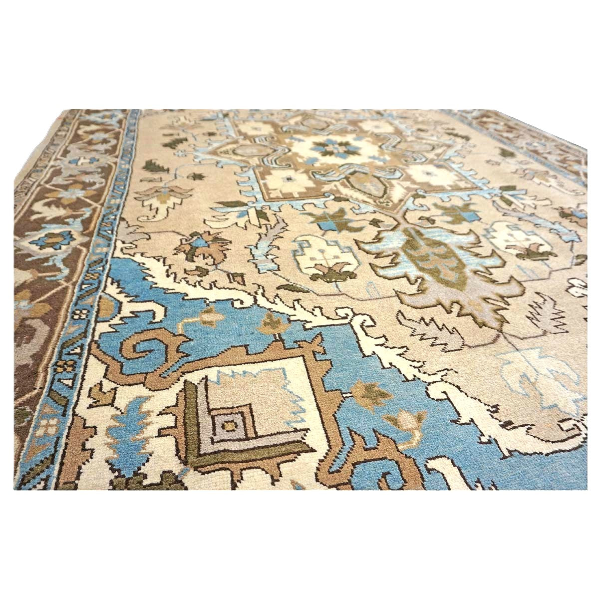Persian Serapi Wool 7x10 Taupe, Light Blue & Brown Handmade Area Rug #9902069