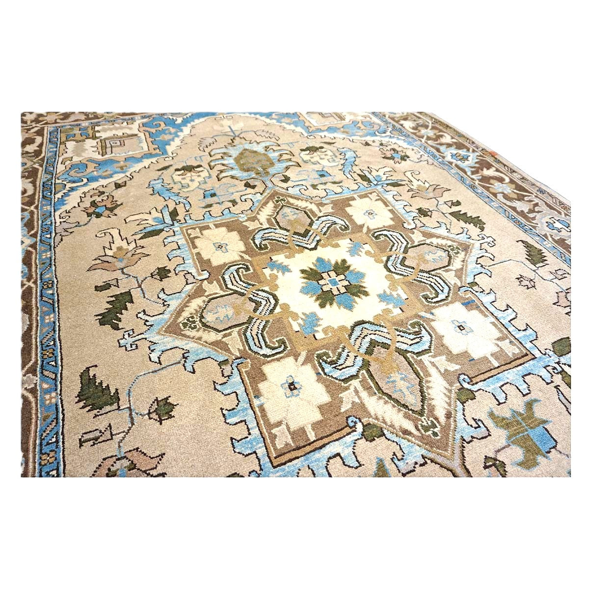 Persian Serapi Wool 7x10 Taupe, Light Blue & Brown Handmade Area Rug #9902069