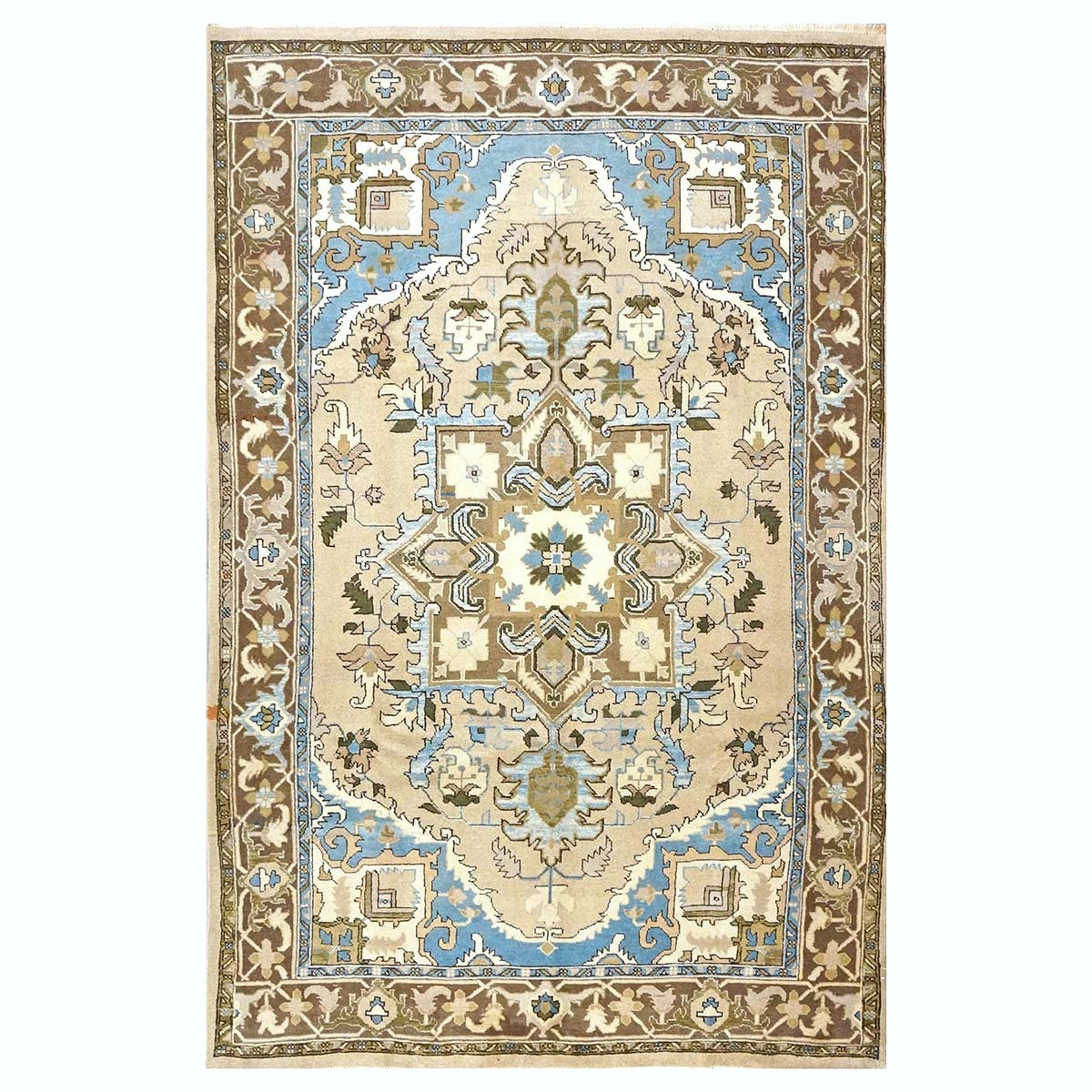 Persian Serapi Wool 7x10 Taupe, Light Blue & Brown Handmade Area Rug #9902069