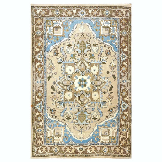 Persian Serapi Wool 7x10 Taupe, Light Blue & Brown Handmade Area Rug #9902069