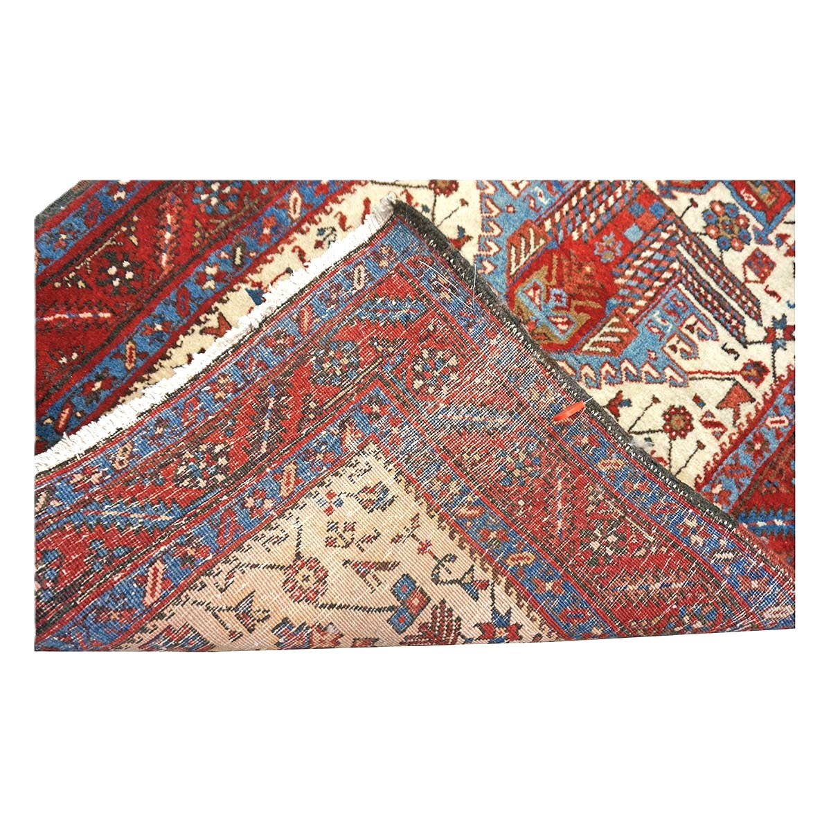 Persian Heriz Wool 3x15 Ivory, Red & Light Blue Handmade Runner Rug #9902071