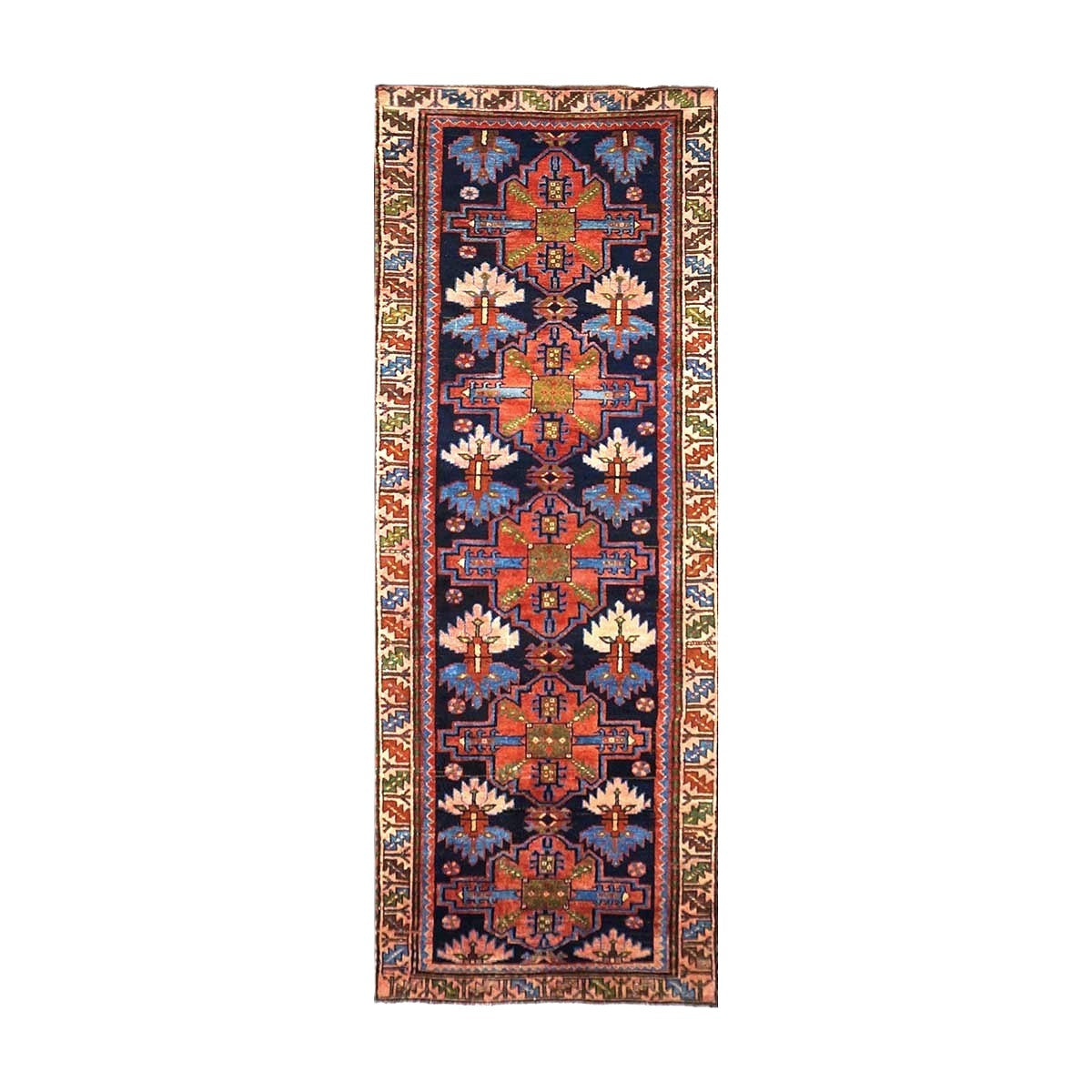 Persian Malayer Wool 3x10 Ivory, Blue & Orange Handmade Runner Rug #9902105
