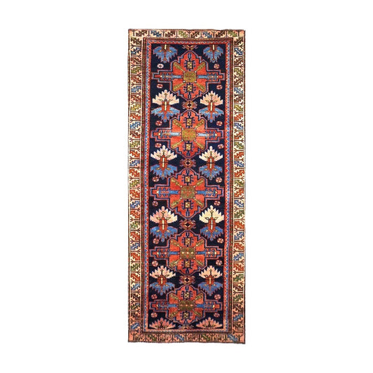 Persian Malayer Wool 3x10 Ivory, Blue & Orange Handmade Runner Rug #9902105