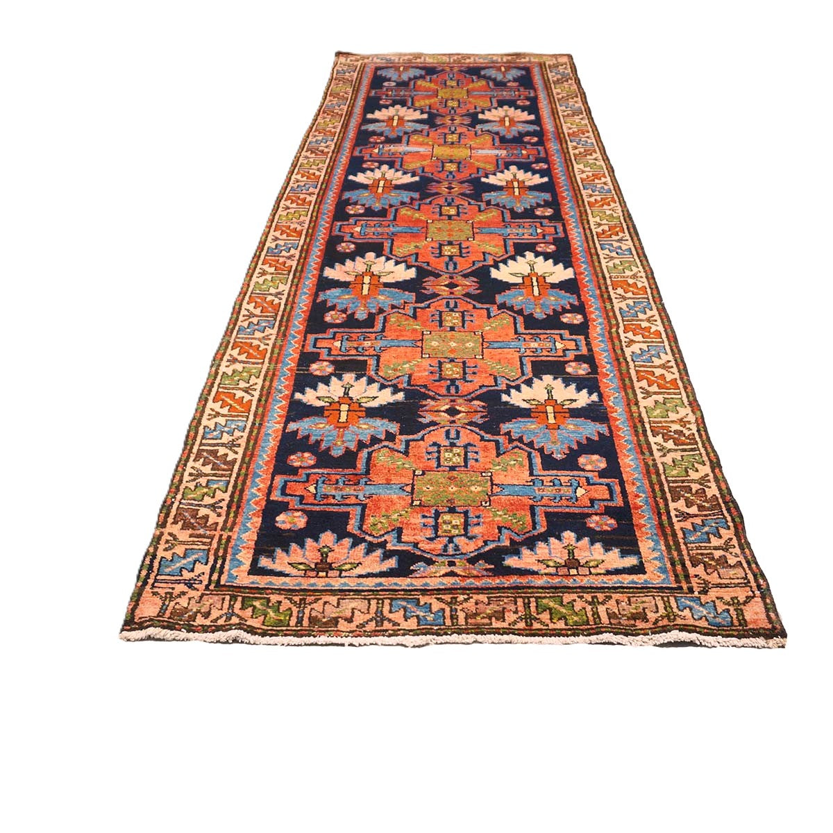 Persian Malayer Wool 3x10 Ivory, Blue & Orange Handmade Runner Rug #9902105