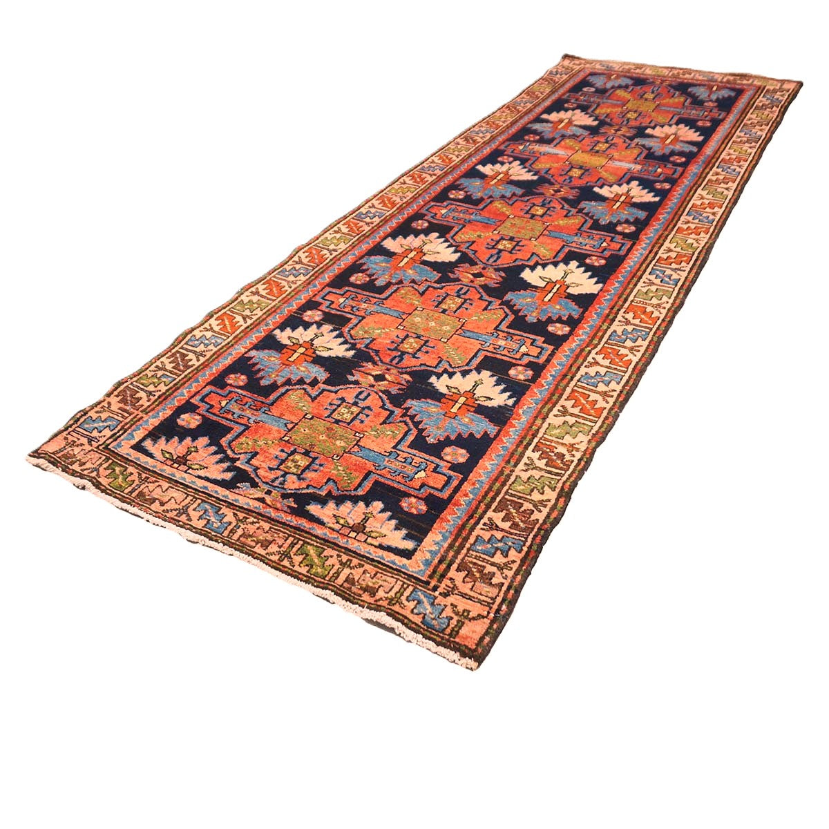 Persian Malayer Wool 3x10 Ivory, Blue & Orange Handmade Runner Rug #9902105