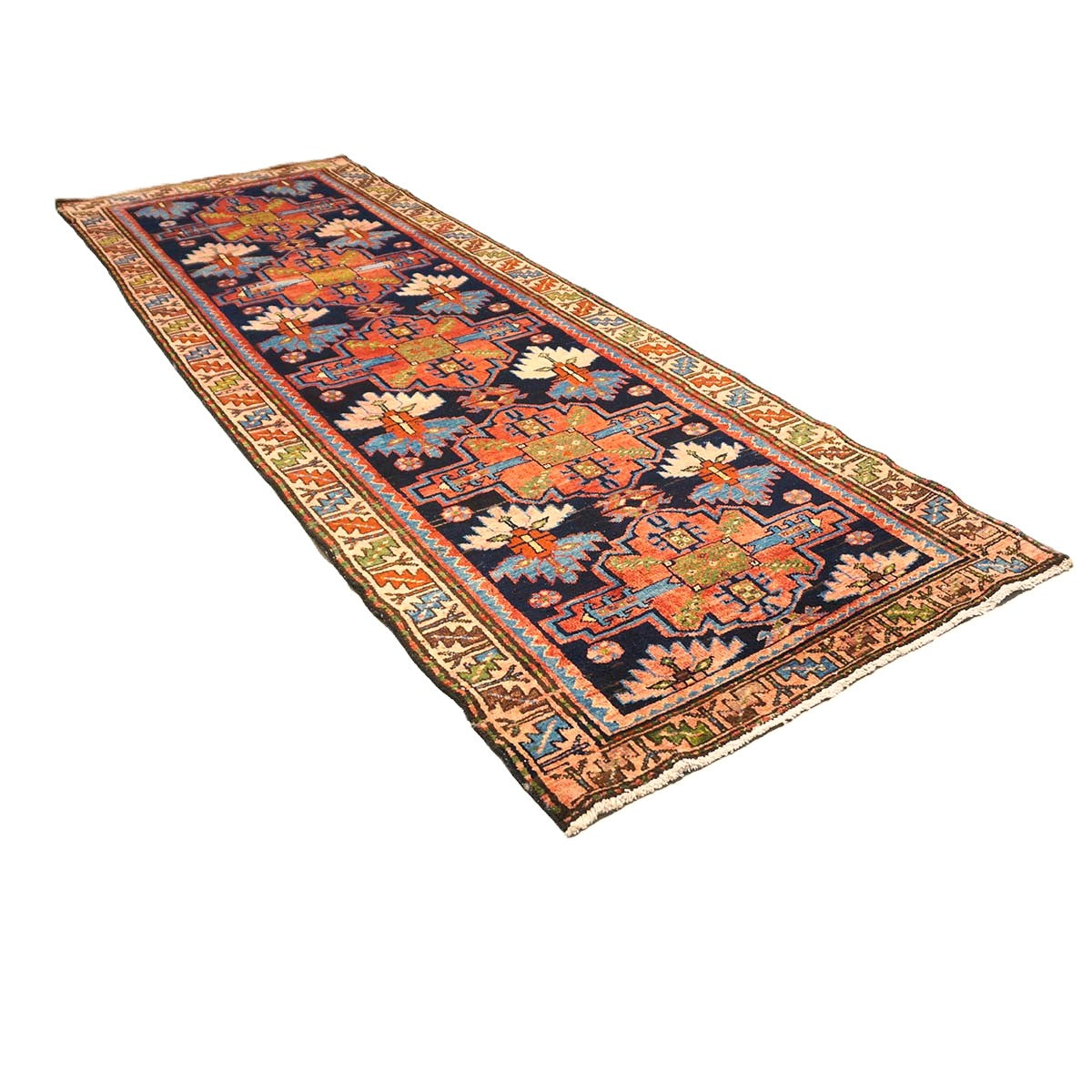 Persian Malayer Wool 3x10 Ivory, Blue & Orange Handmade Runner Rug #9902105