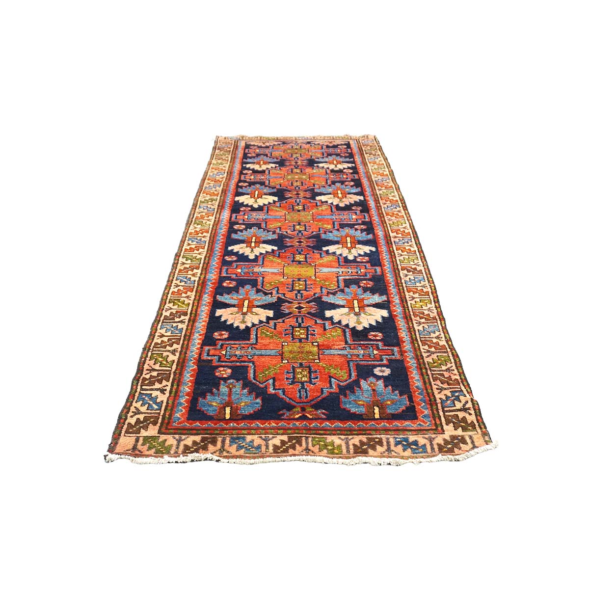 Persian Malayer Wool 3x10 Ivory, Blue & Orange Handmade Runner Rug #9902105