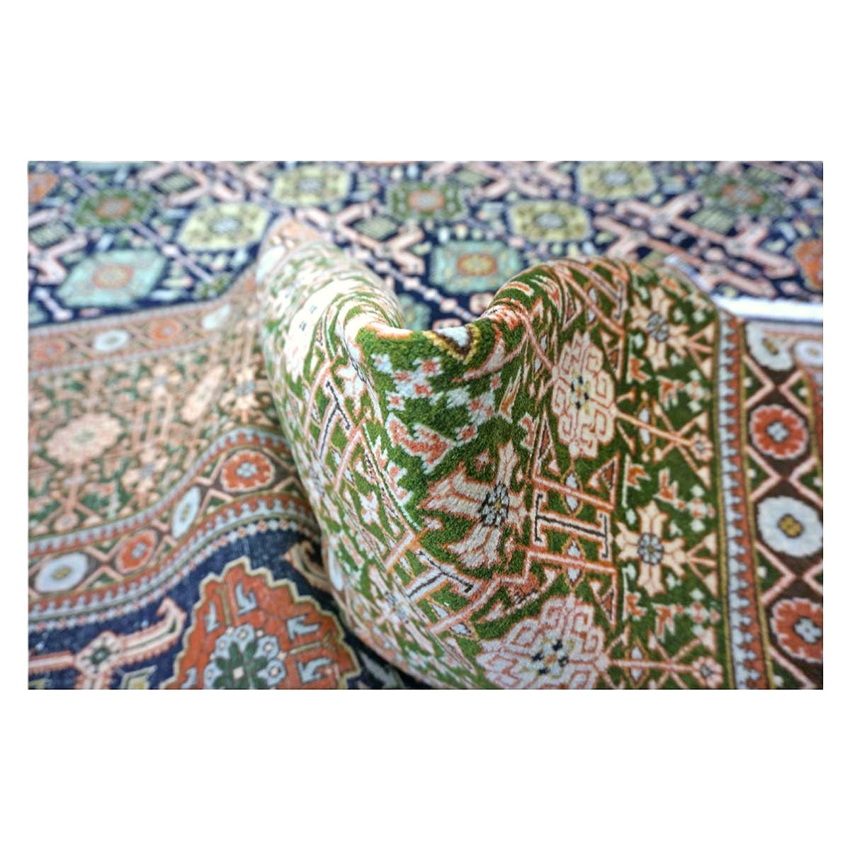 Persian Tabriz Wool 9x13 Olive, Ivory & Navy Handmade Area Rug #9902143