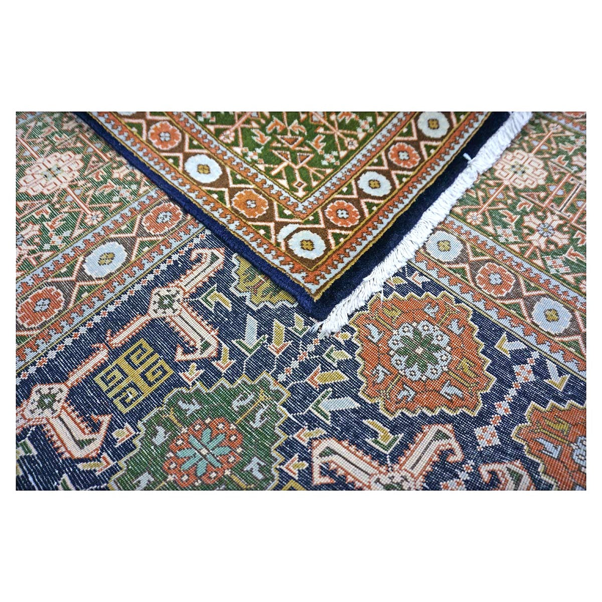Persian Tabriz Wool 9x13 Olive, Ivory & Navy Handmade Area Rug #9902143
