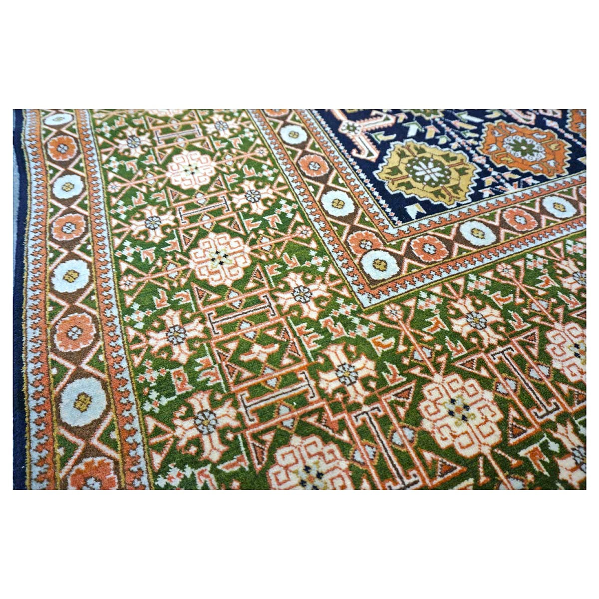 Persian Tabriz Wool 9x13 Olive, Ivory & Navy Handmade Area Rug #9902143