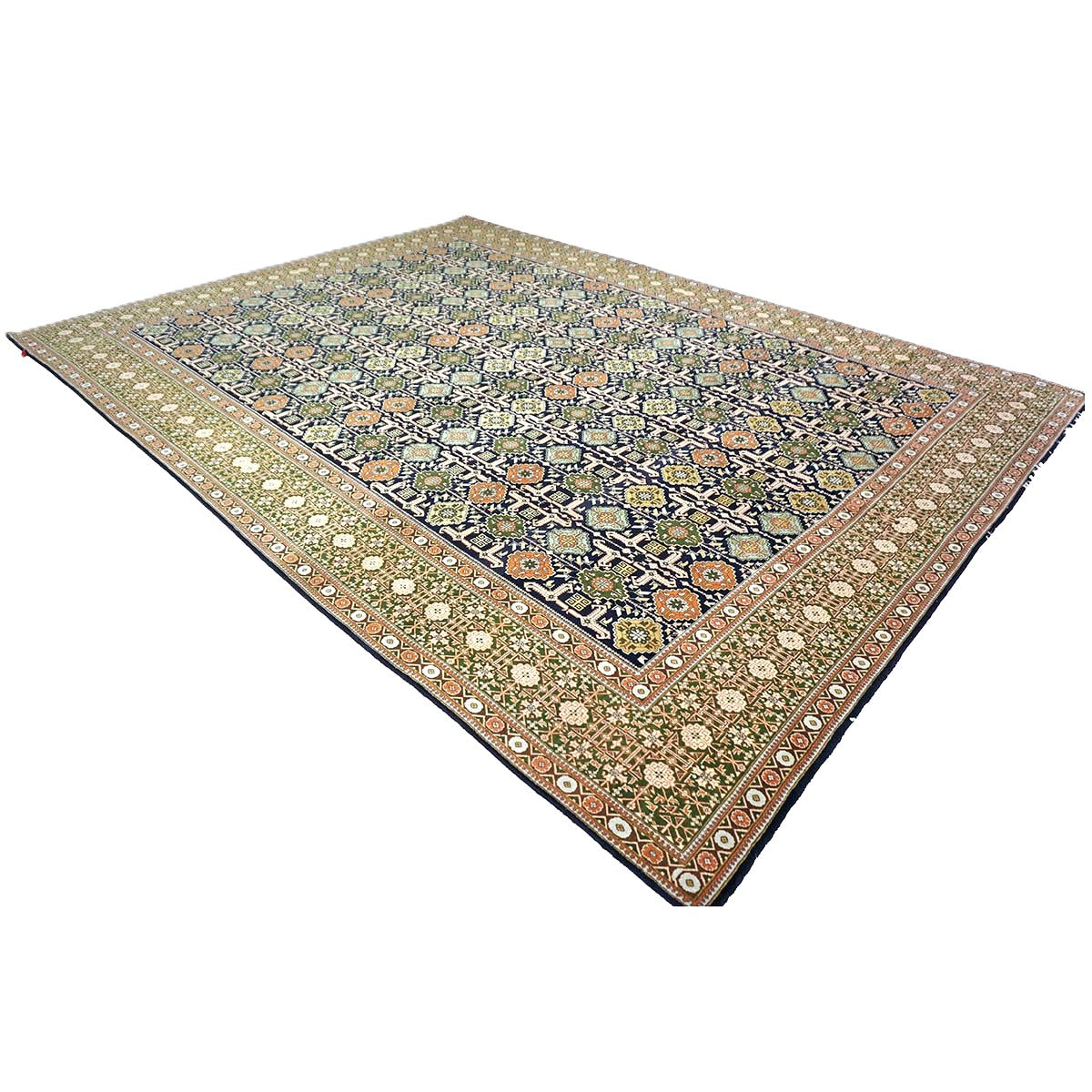 Persian Tabriz Wool 9x13 Olive, Ivory & Navy Handmade Area Rug #9902143