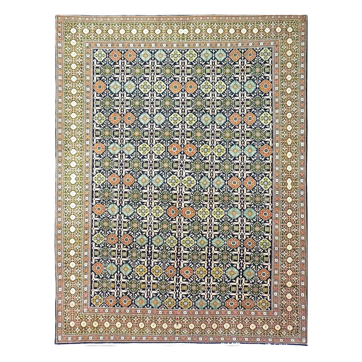 Persian Tabriz Wool 9x13 Olive, Ivory & Navy Handmade Area Rug #9902143