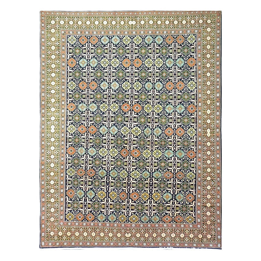 Persian Tabriz Wool 9x13 Olive, Ivory & Navy Handmade Area Rug #9902143