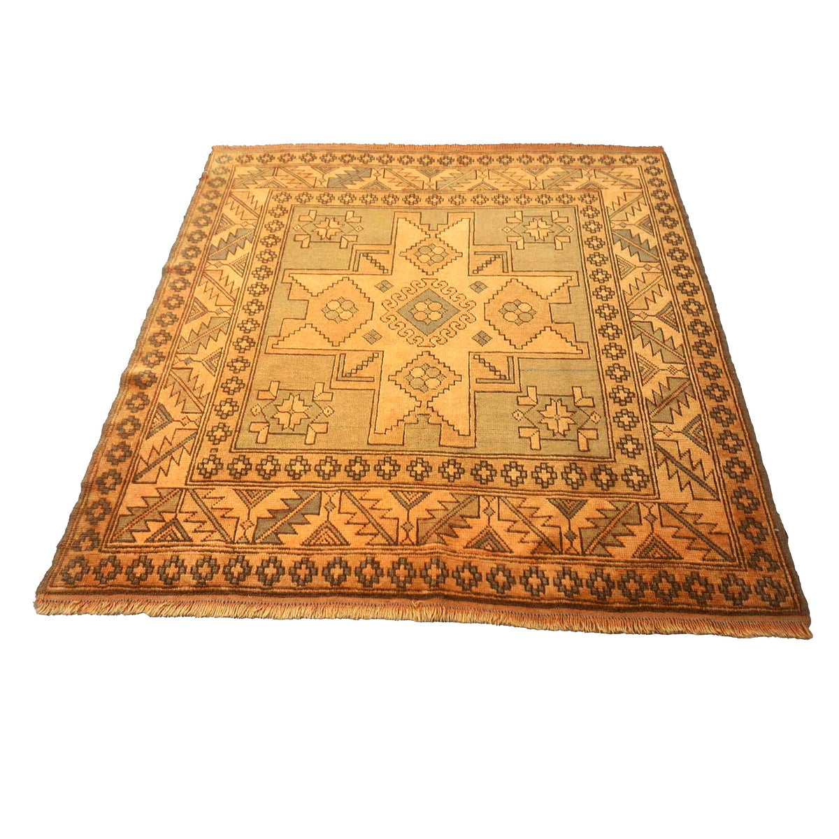 Turkish Kazak Wool 5x6 Camel & Slate Handmade Area Rug # 9902147