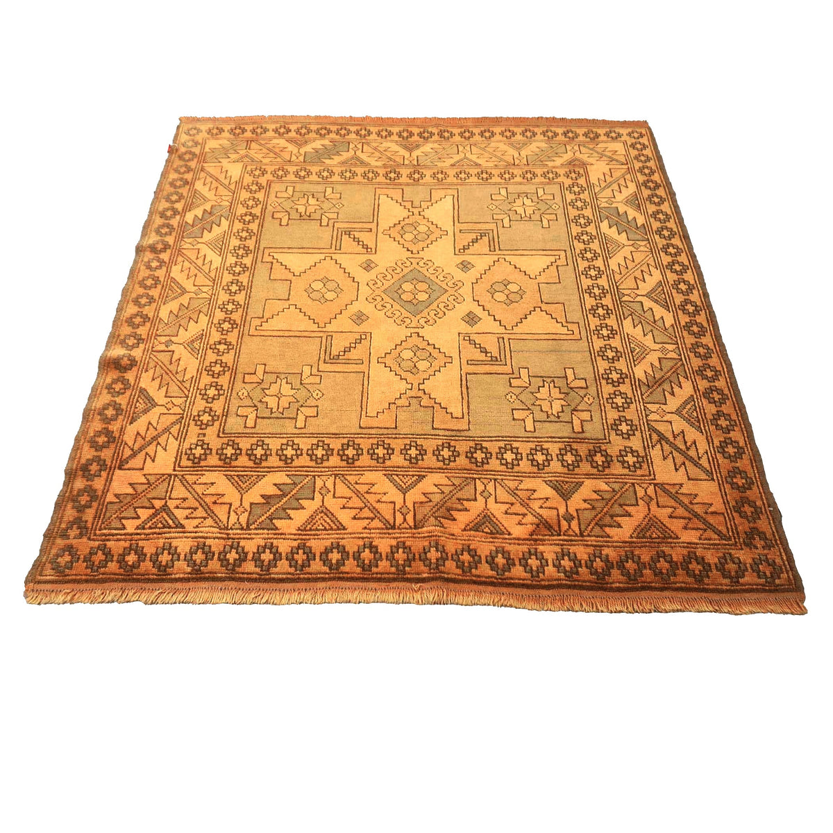 Turkish Kazak Wool 5x6 Camel & Slate Handmade Area Rug # 9902147