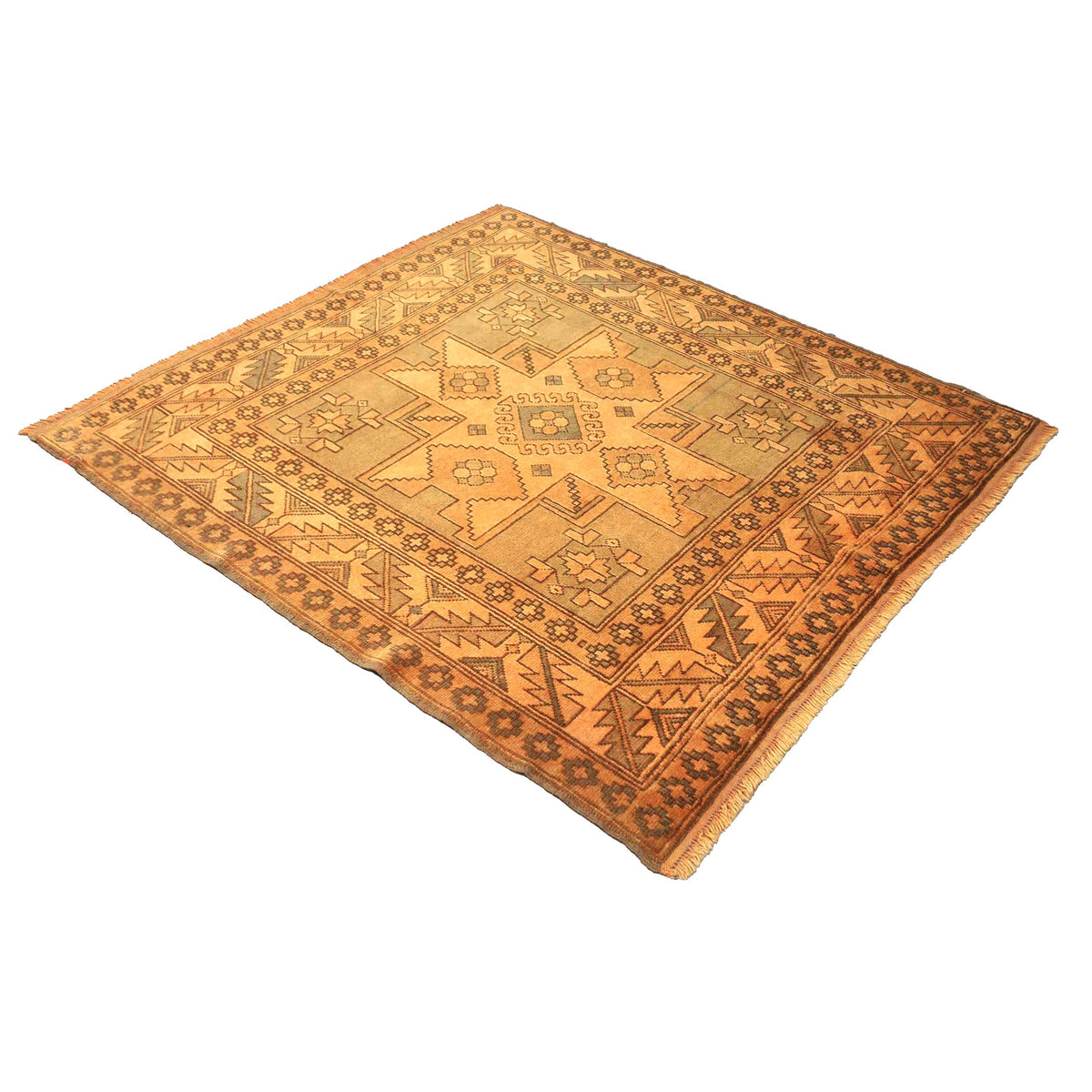 Turkish Kazak Wool 5x6 Camel & Slate Handmade Area Rug # 9902147