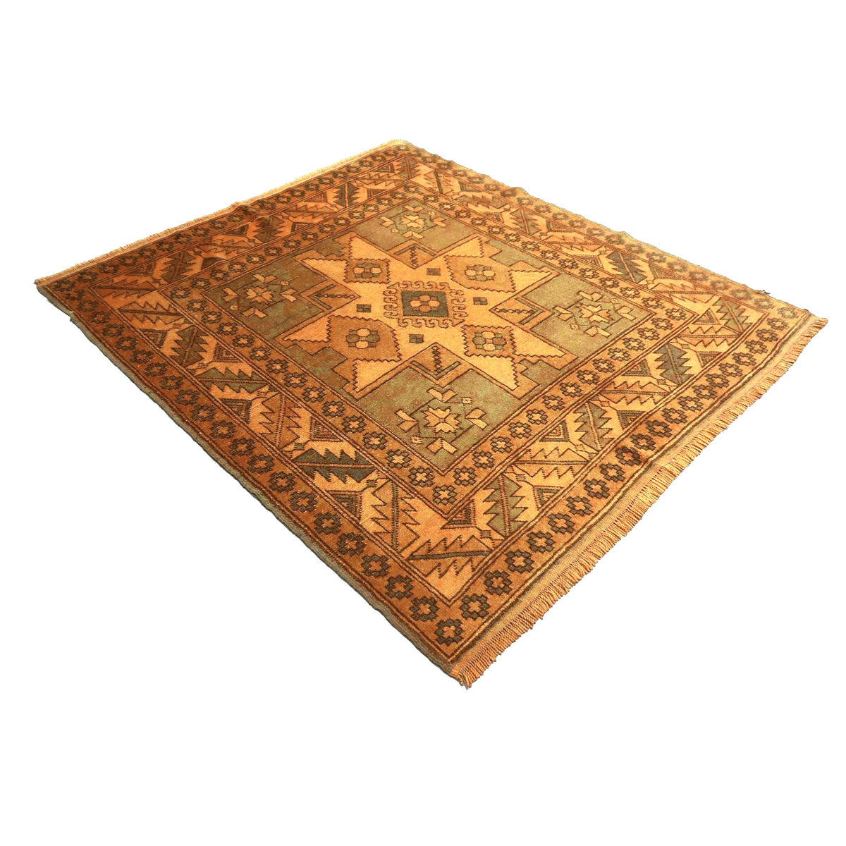 Turkish Kazak Wool 5x6 Camel & Slate Handmade Area Rug # 9902147