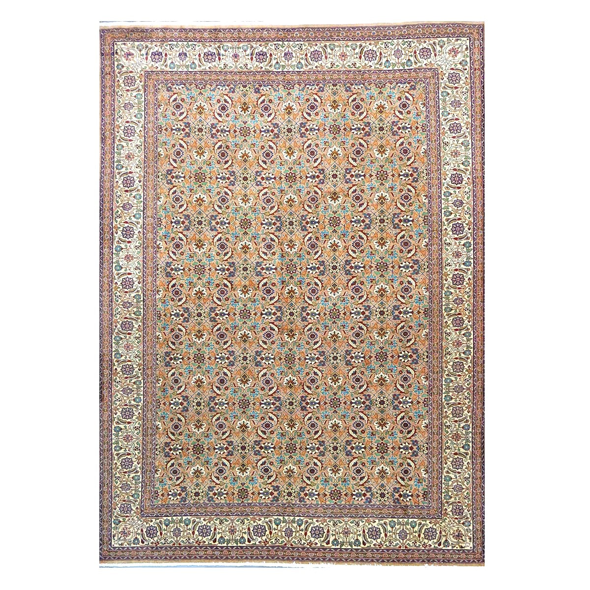 Antique Persian Tabriz Wool 7x9 Tan & Ivory Handmade Area Rug #9902154