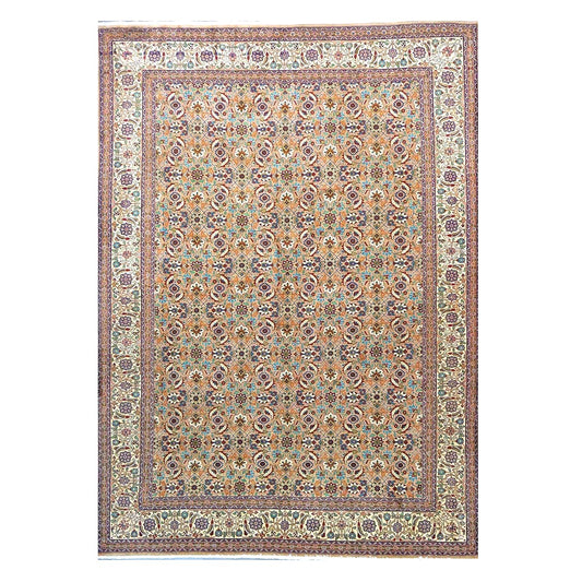 Antique Persian Tabriz Wool 7x9 Tan & Ivory Handmade Area Rug #9902154