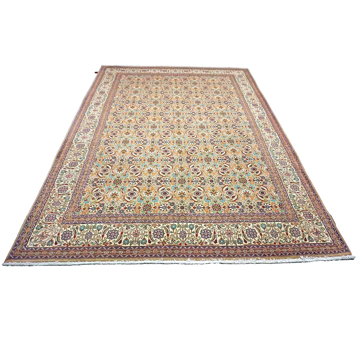 Antique Persian Tabriz Wool 7x9 Tan & Ivory Handmade Area Rug #9902154